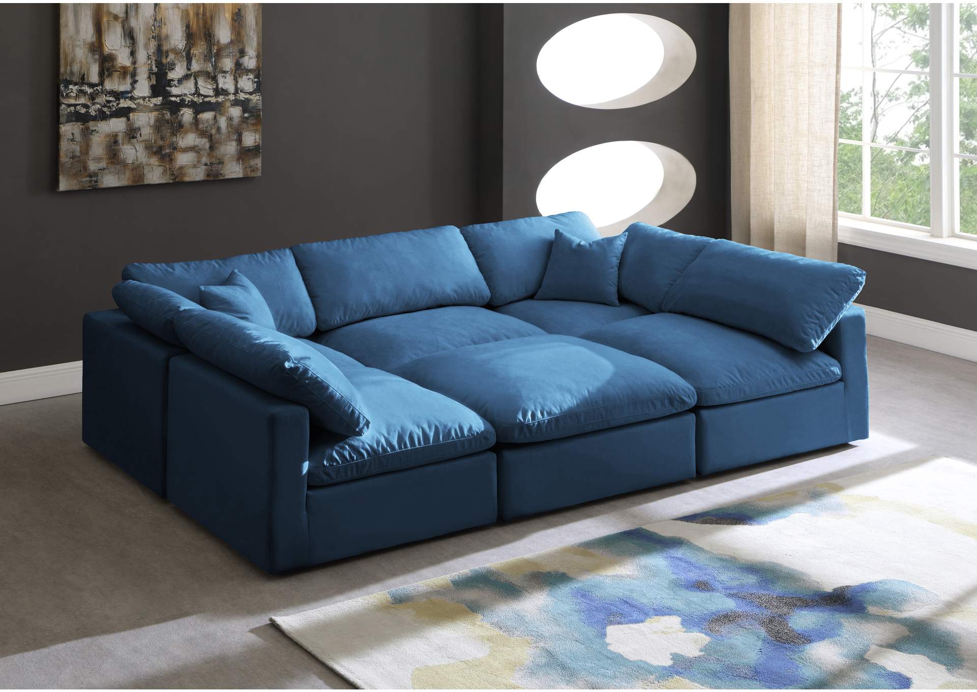 Plush Navy Velvet Standard Comfort Modular Sectional,Meridian Furniture