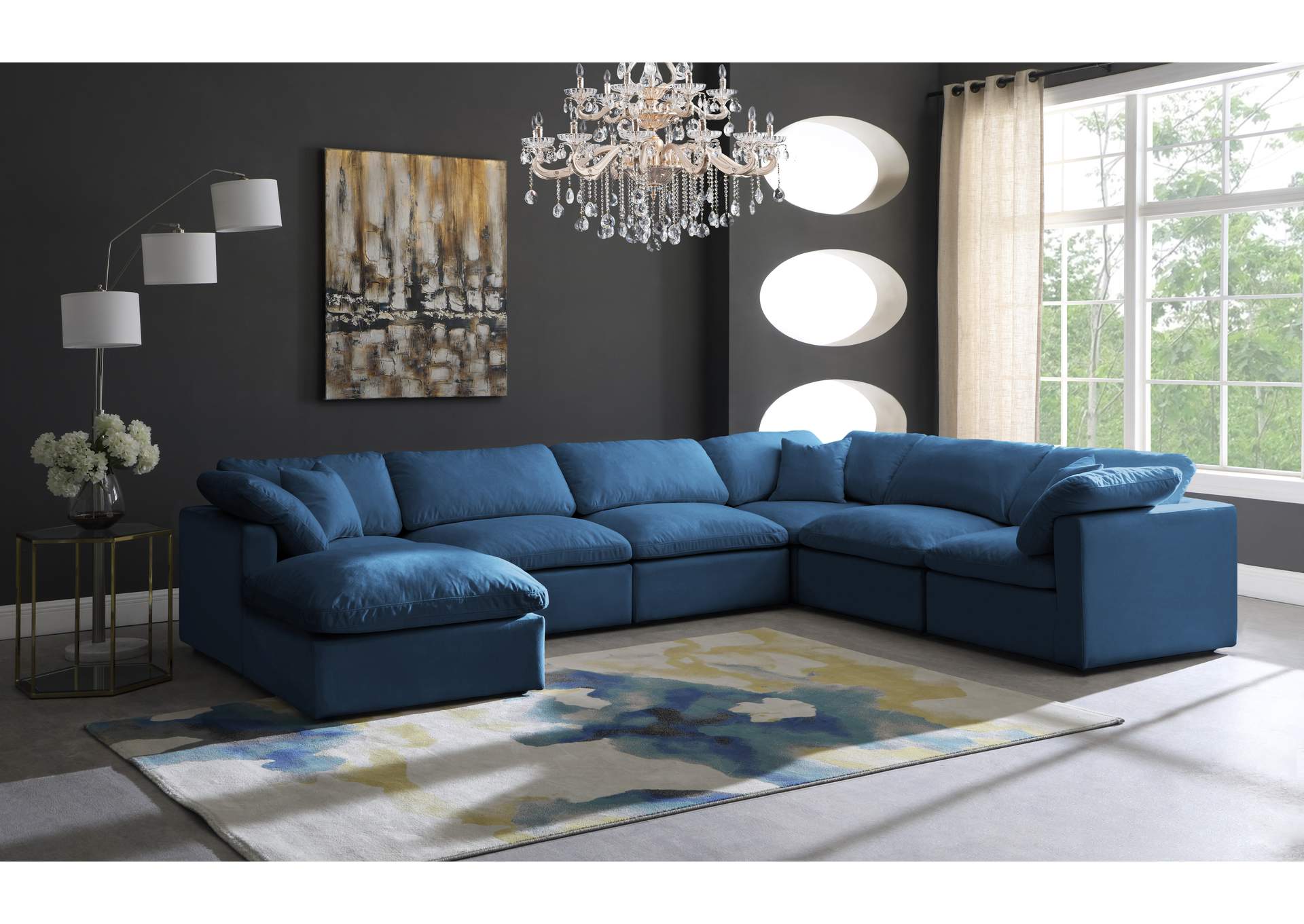 Plush Navy Velvet Standard Comfort Modular Sectional,Meridian Furniture