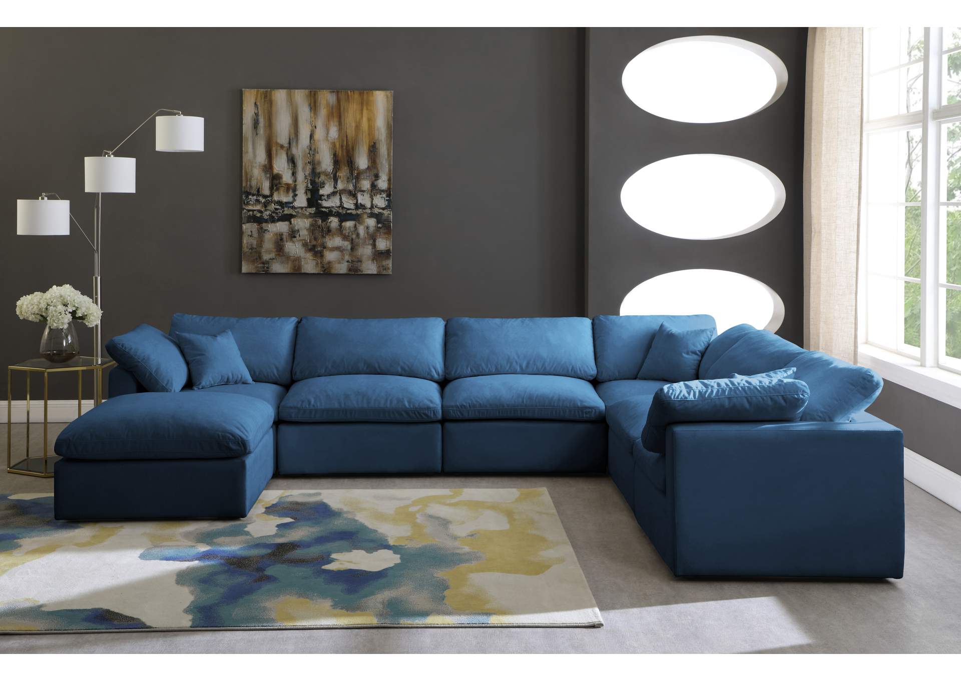 Plush Navy Velvet Standard Comfort Modular Sectional,Meridian Furniture