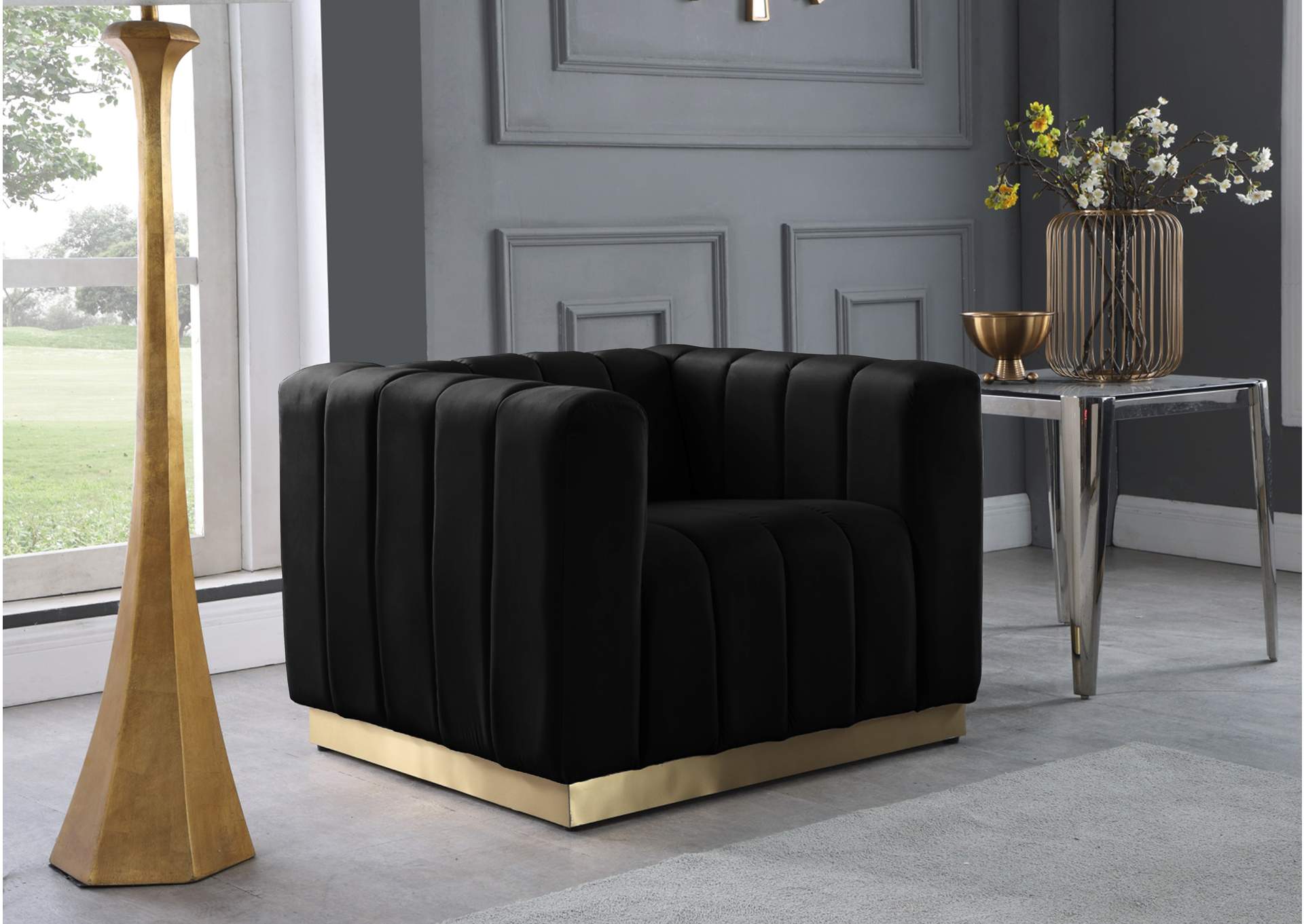 Marlon Black Velvet Chair,Meridian Furniture