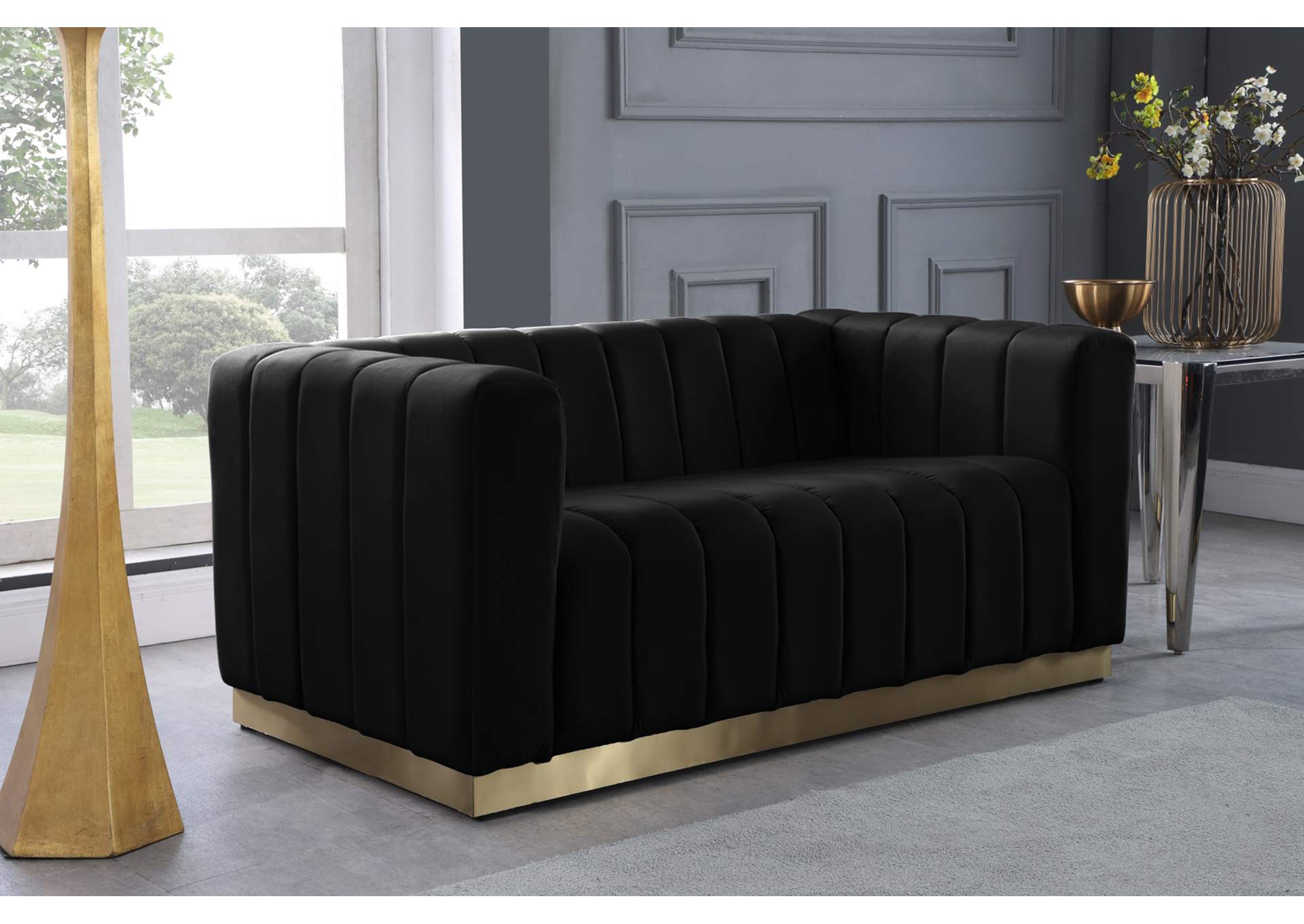 Marlon Black Velvet Loveseat,Meridian Furniture