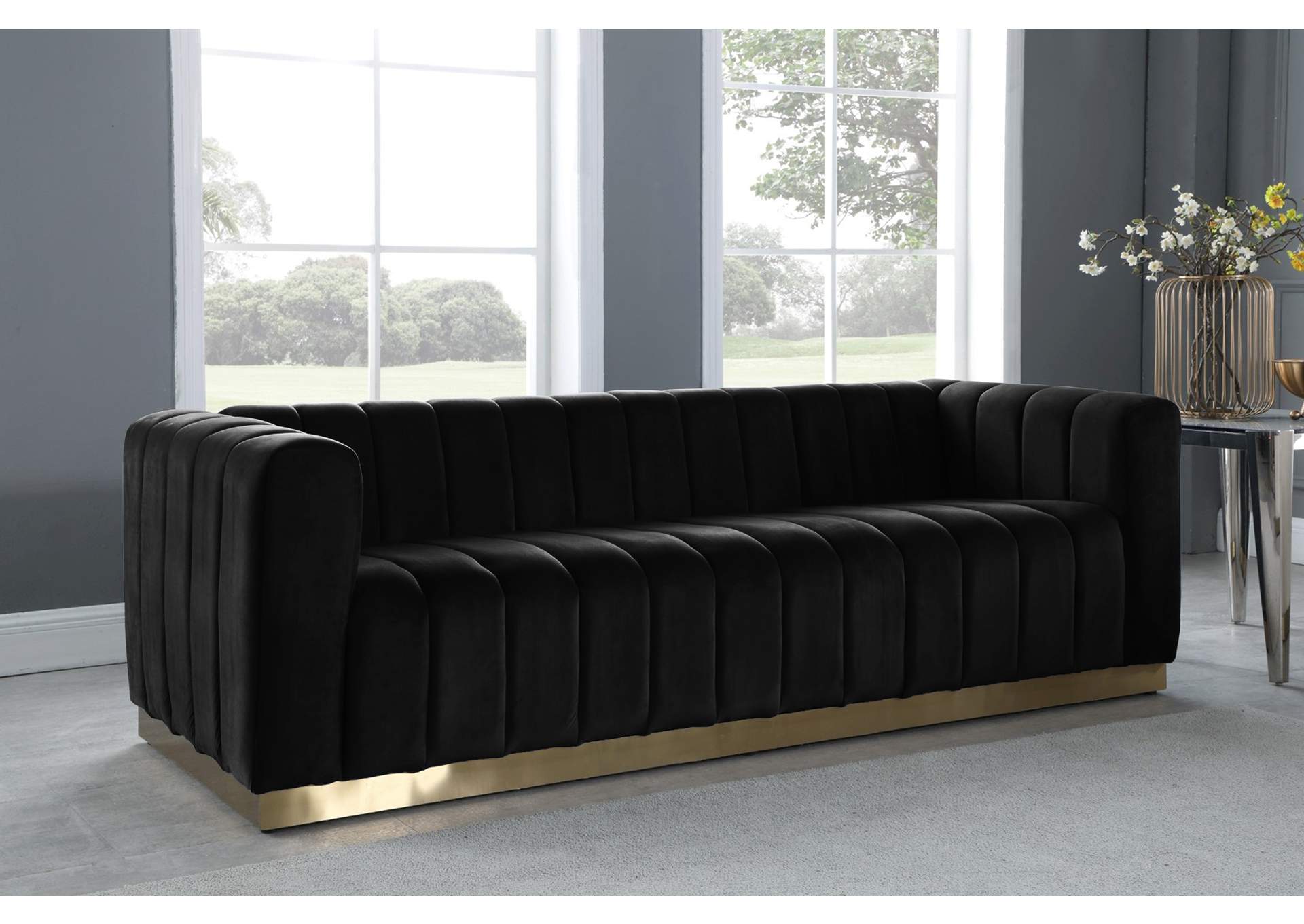 Marlon Black Velvet Sofa,Meridian Furniture