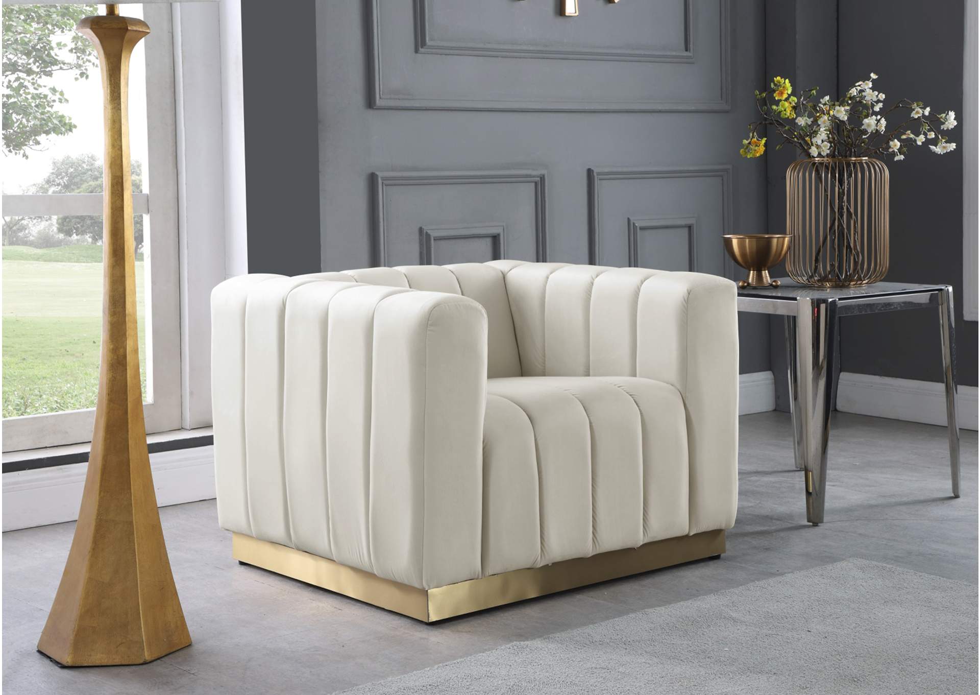 Marlon Cream Velvet Chair,Meridian Furniture