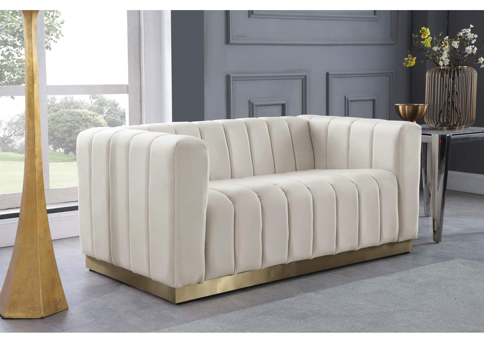 Marlon Cream Velvet Loveseat,Meridian Furniture