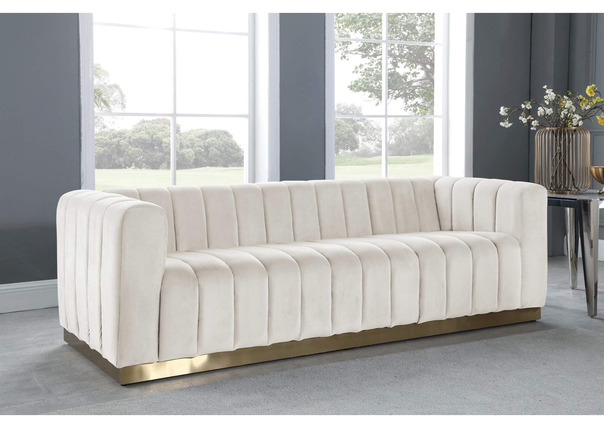 Marlon Cream Velvet Sofa,Meridian Furniture