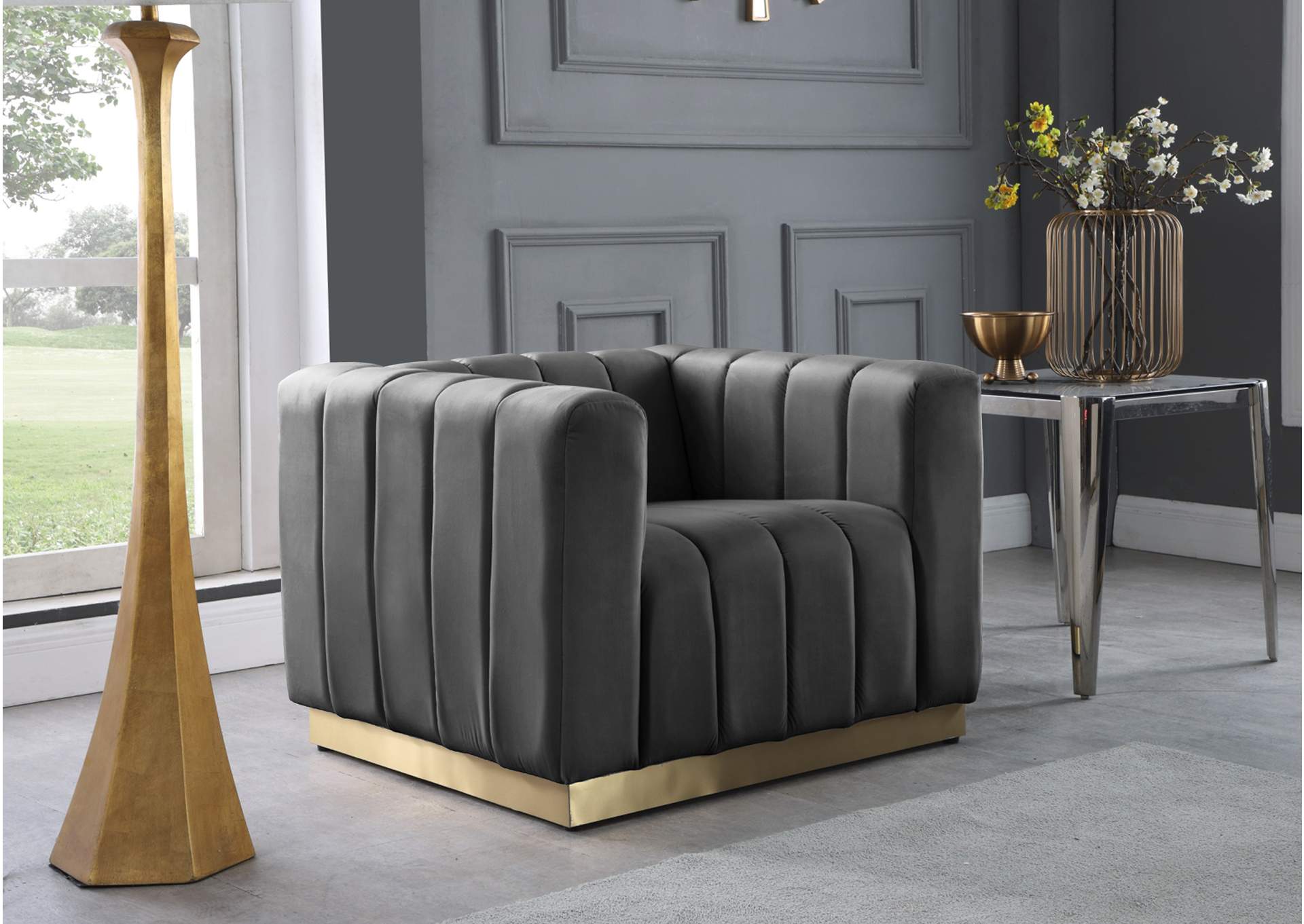 Marlon Grey Velvet Chair,Meridian Furniture