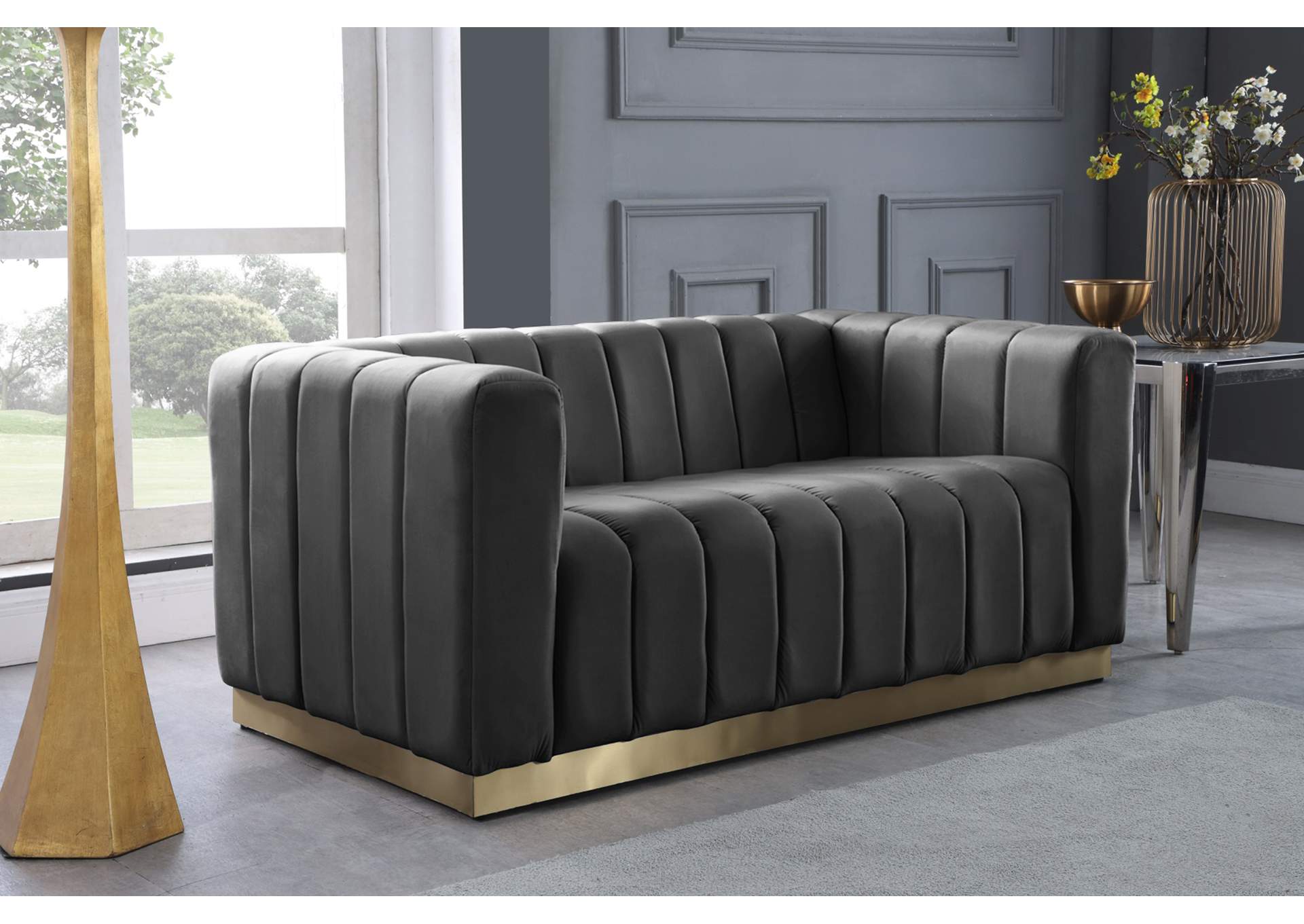 Marlon Grey Velvet Loveseat,Meridian Furniture