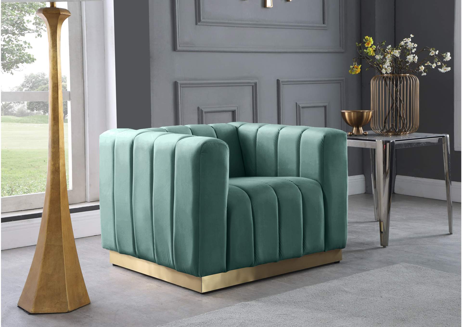 Marlon Mint Velvet Chair,Meridian Furniture