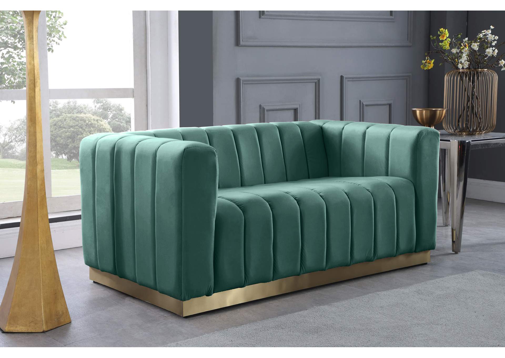 Marlon Mint Velvet Loveseat,Meridian Furniture