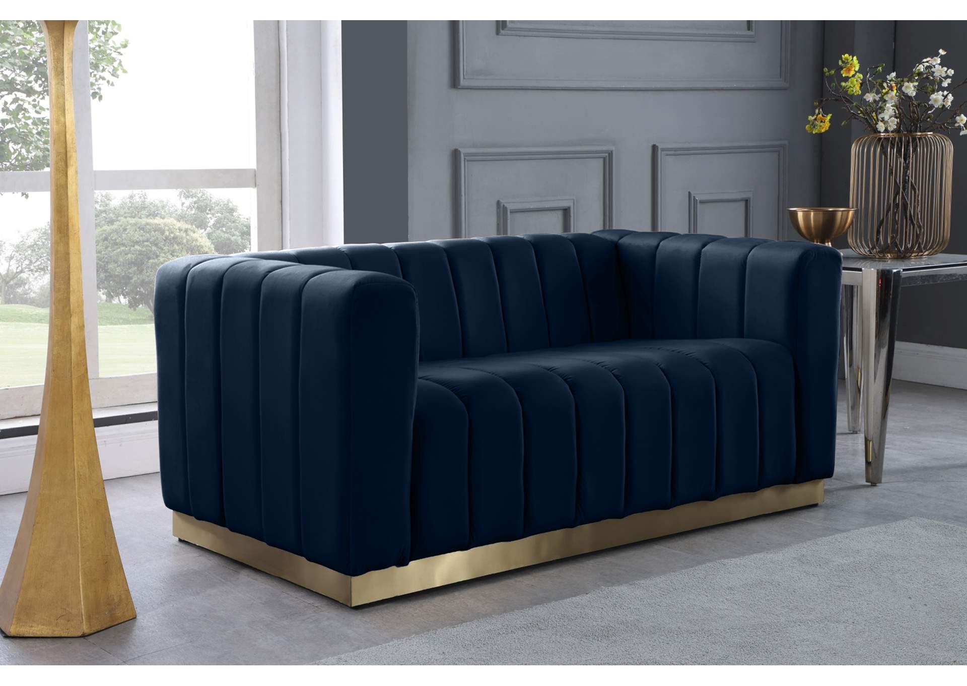 Marlon Navy Velvet Loveseat,Meridian Furniture