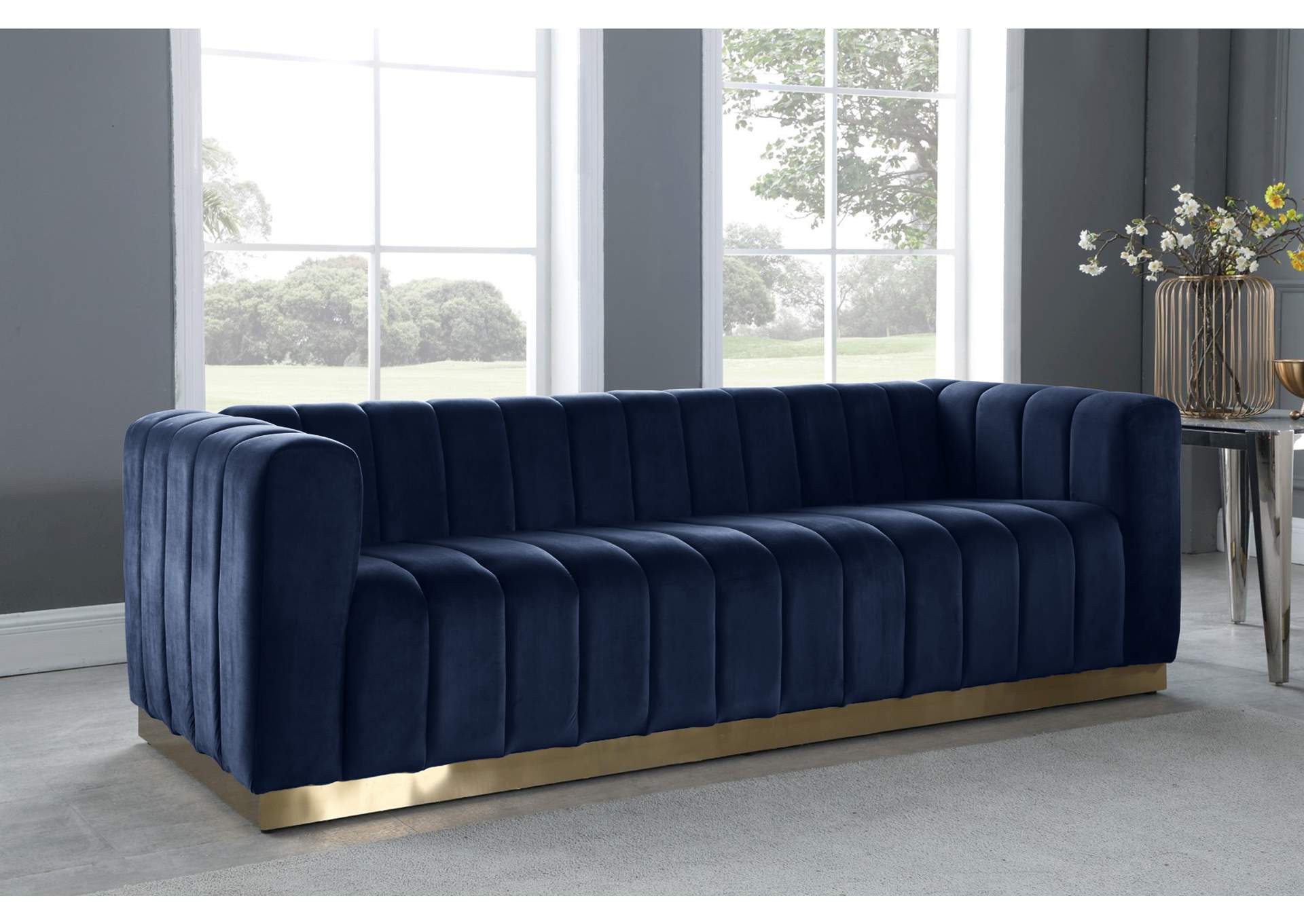 Marlon Navy Velvet Sofa,Meridian Furniture