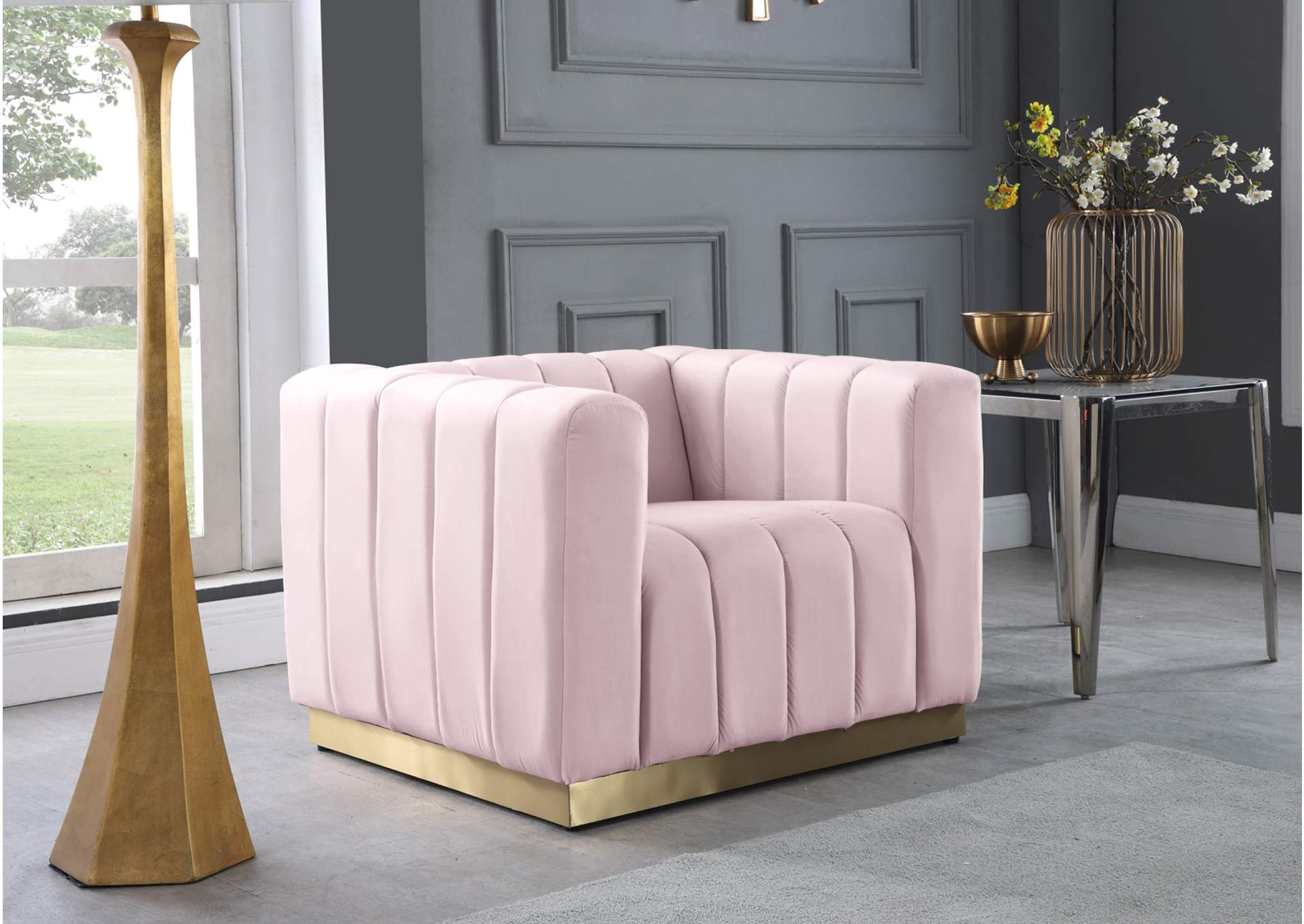 Marlon Pink Velvet Chair,Meridian Furniture