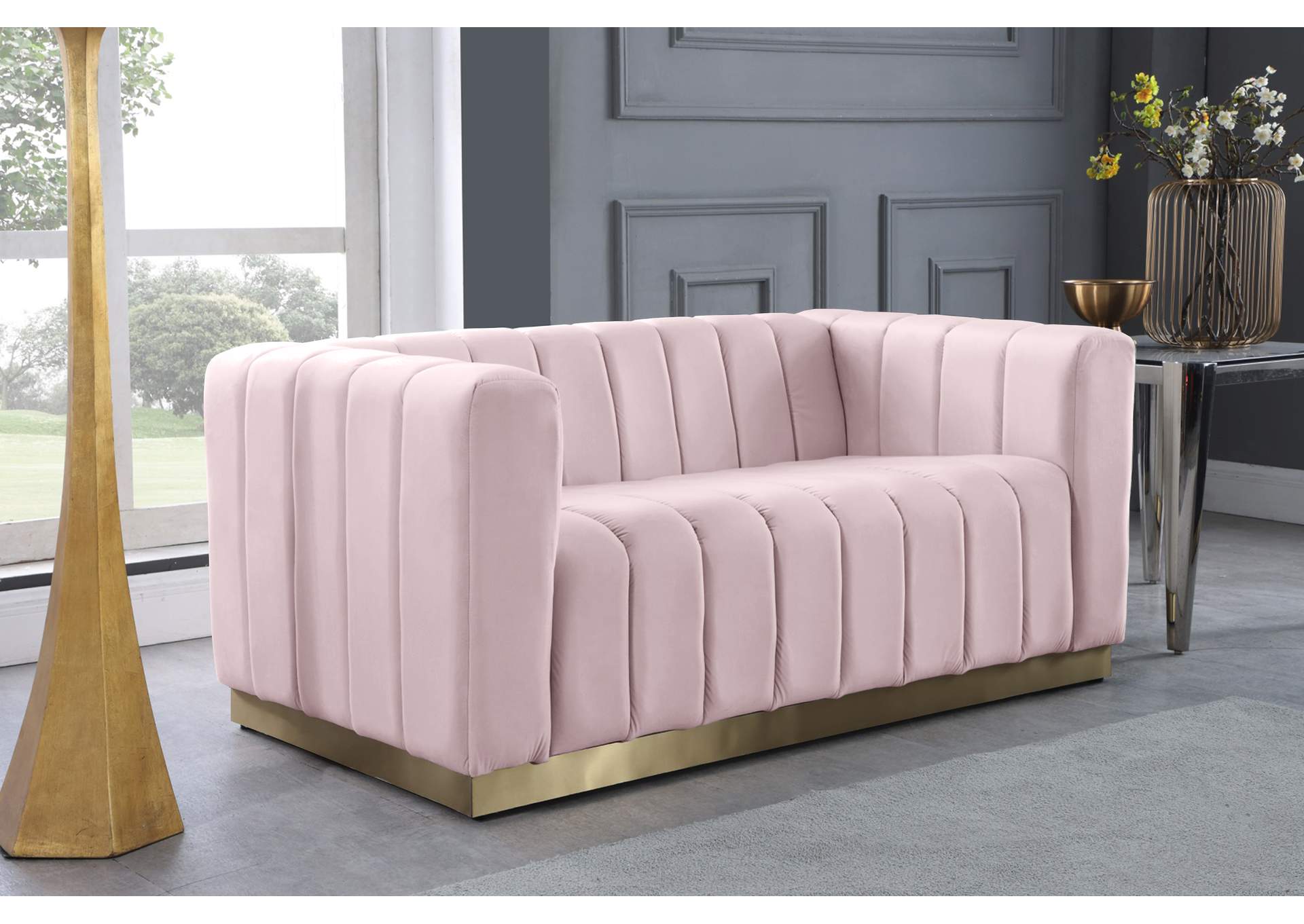 Marlon Pink Velvet Loveseat,Meridian Furniture