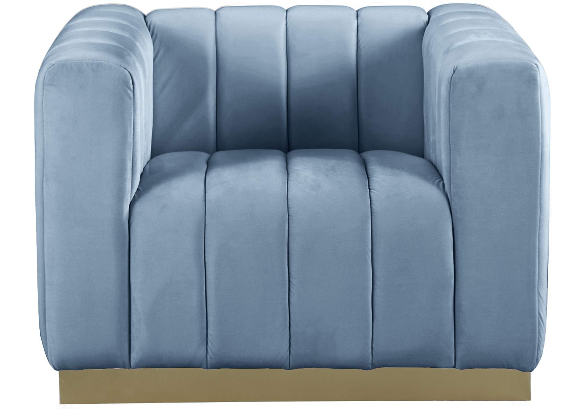 Marlon Sky Blue Velvet Chair,Meridian Furniture