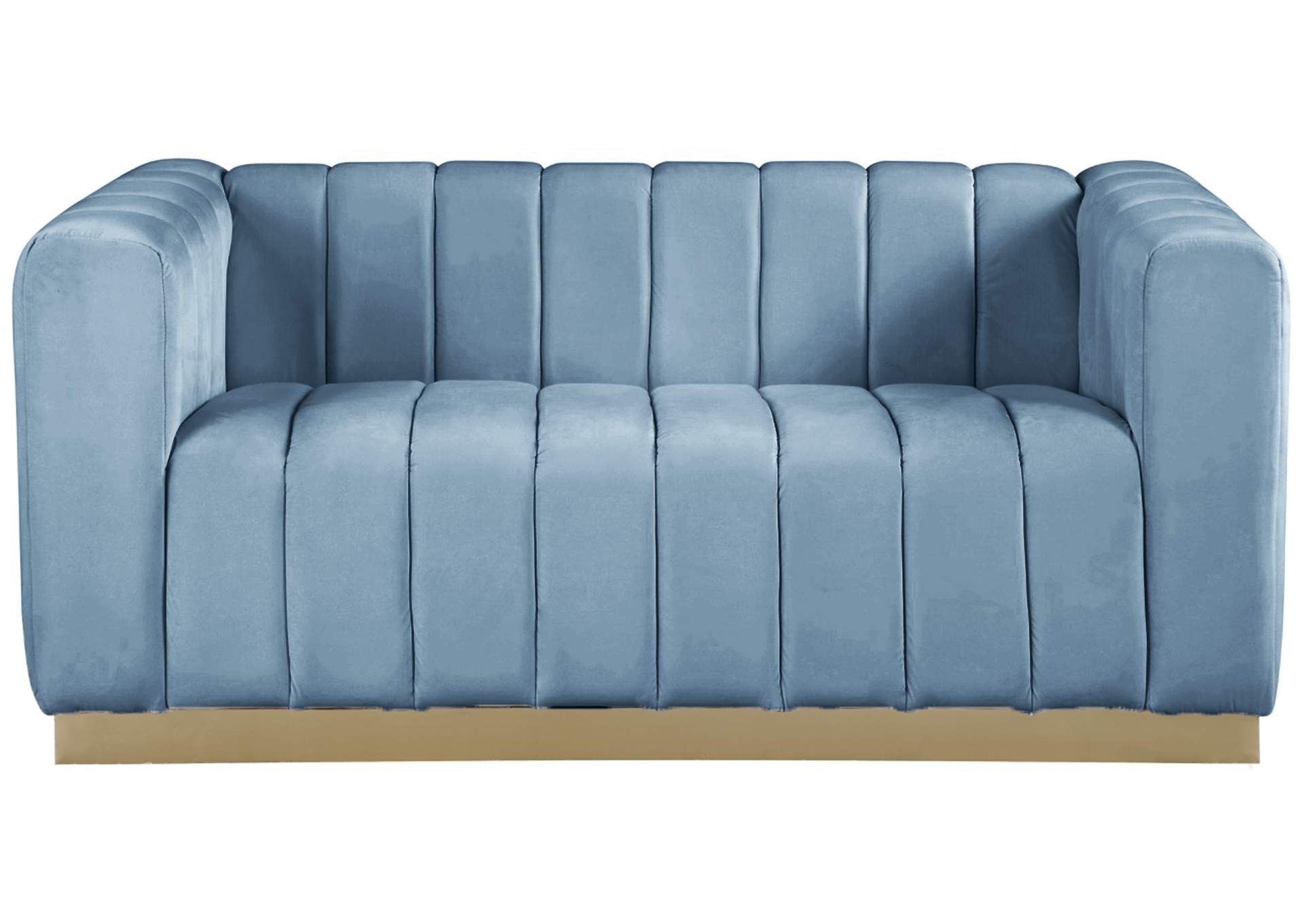 Marlon Sky Blue Velvet Loveseat,Meridian Furniture