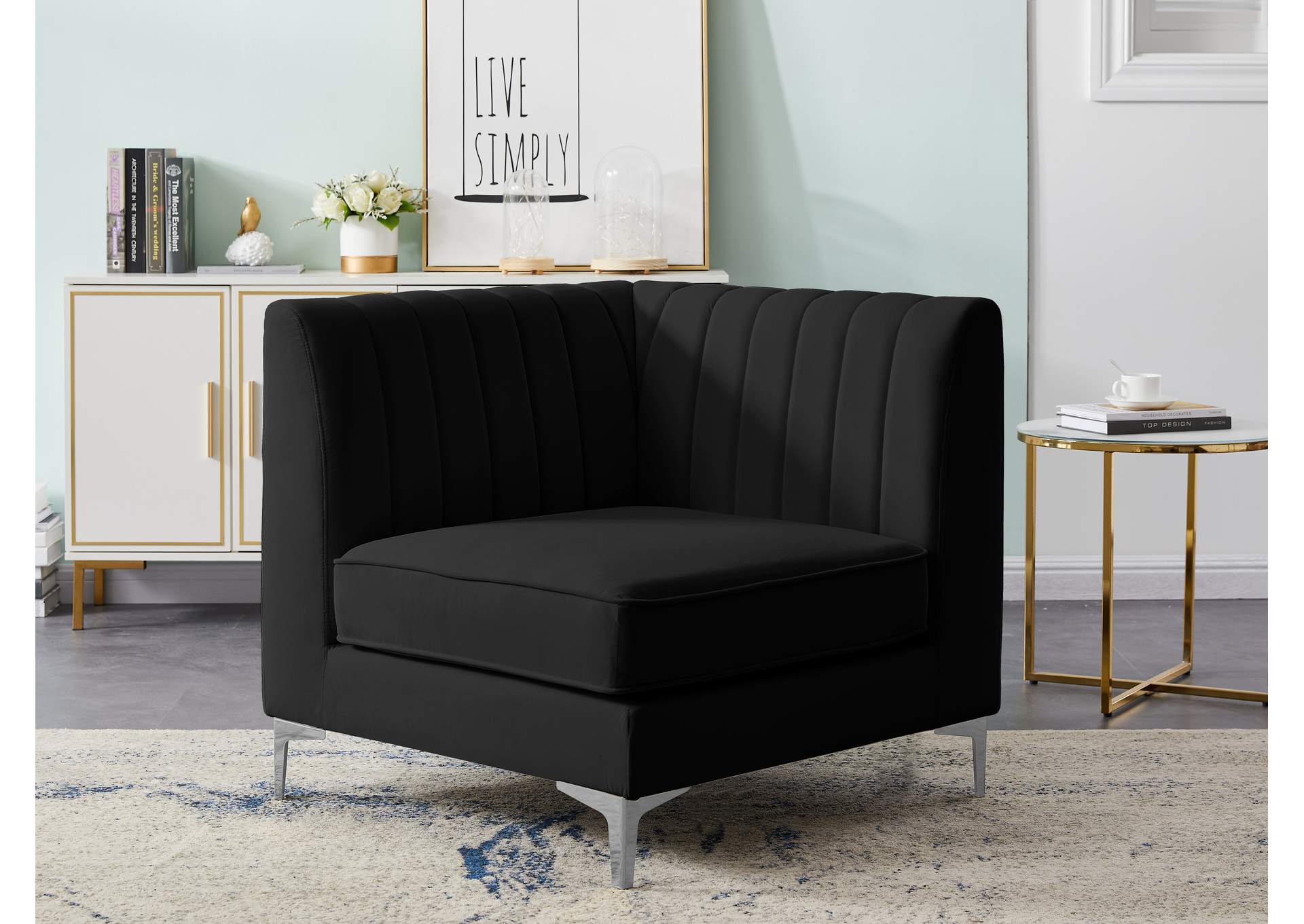 Alina Black Velvet Corner Chair,Meridian Furniture