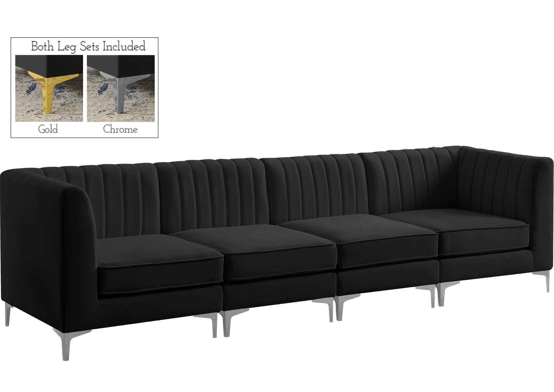 Alina Black Velvet Modular Sofa,Meridian Furniture