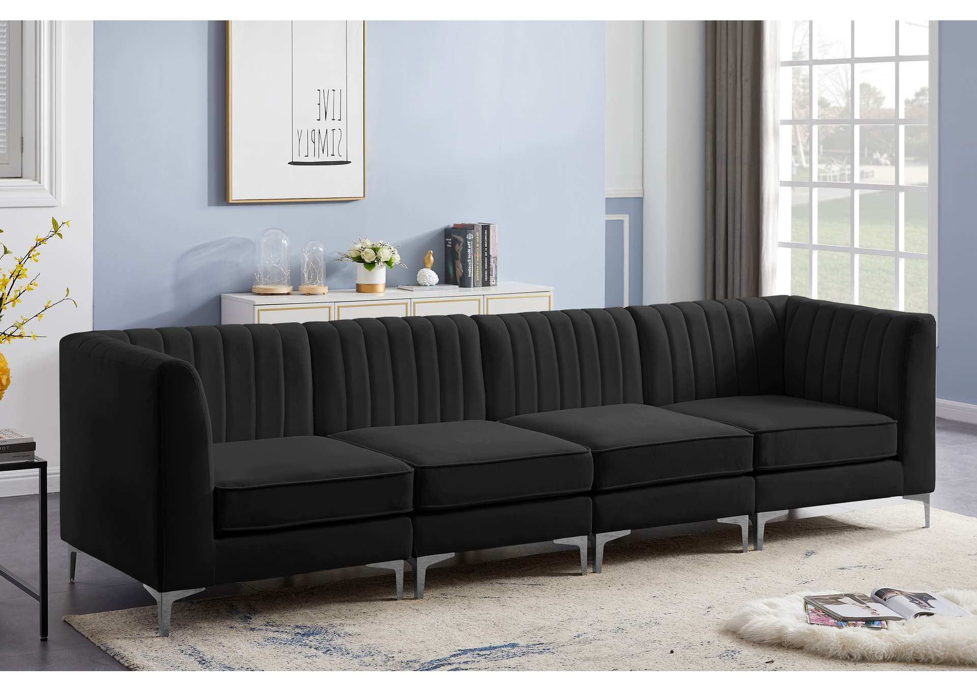 Alina Black Velvet Modular Sofa,Meridian Furniture