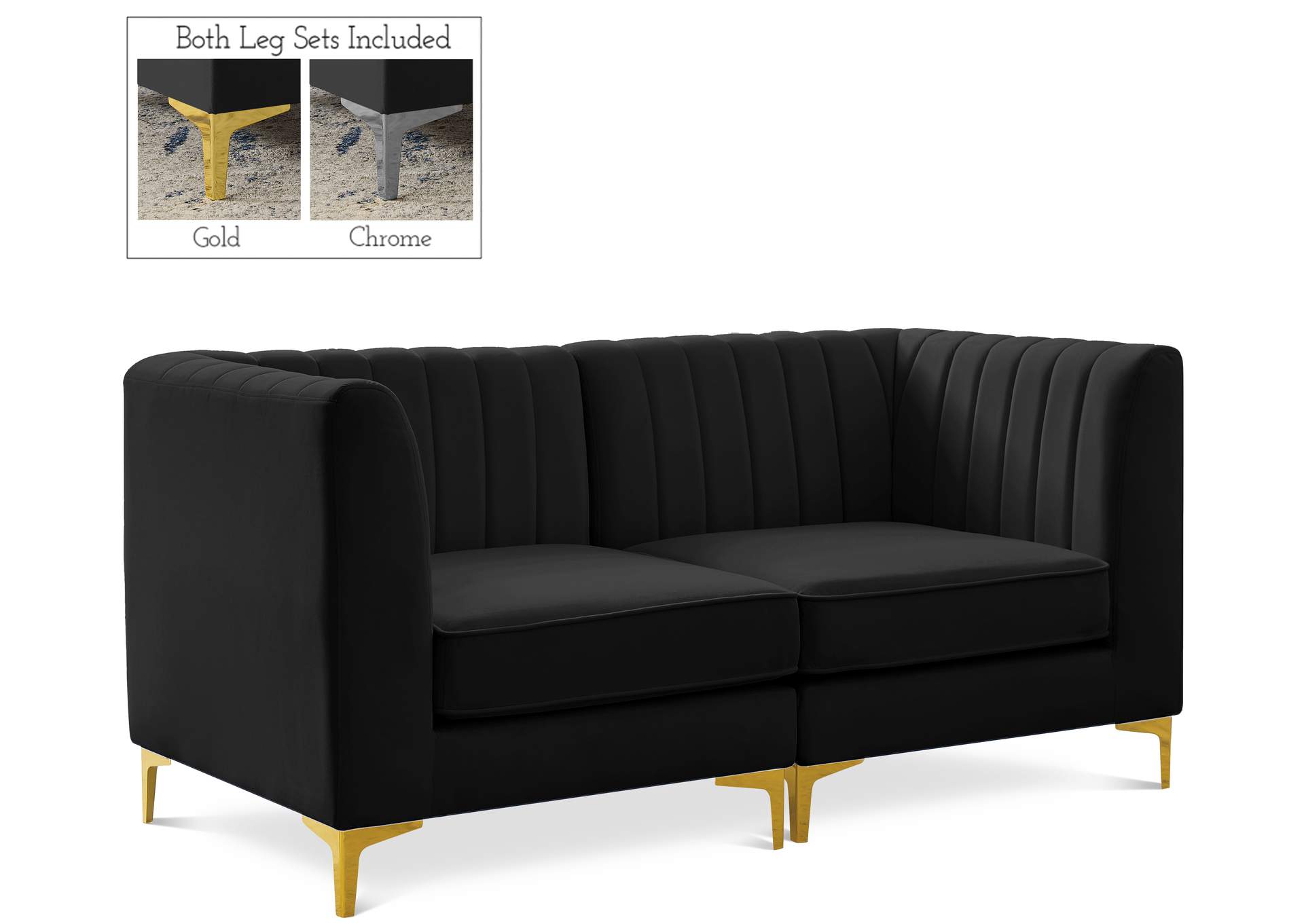 Alina Black Velvet Modular Sofa,Meridian Furniture