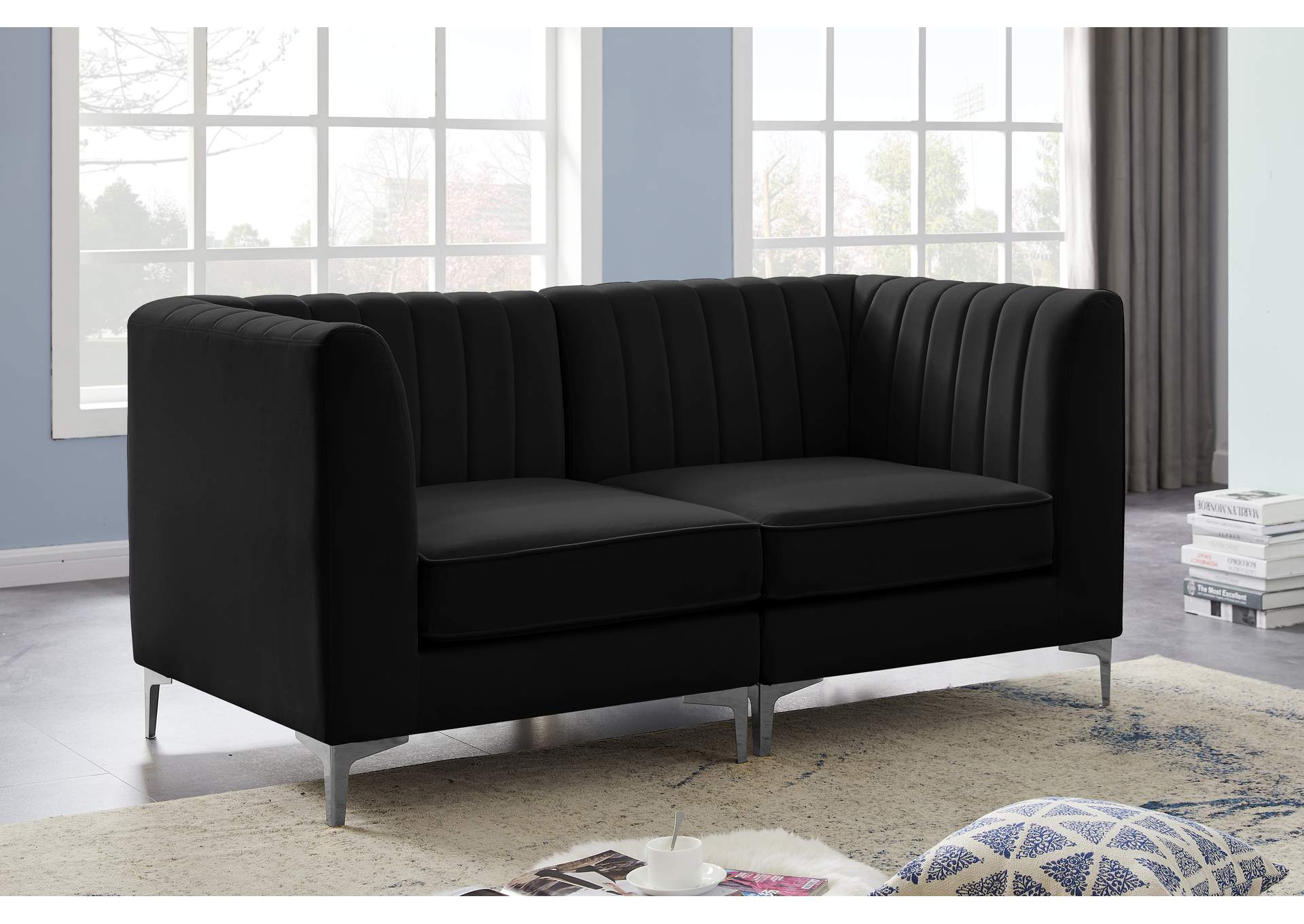 Alina Black Velvet Modular Sofa,Meridian Furniture