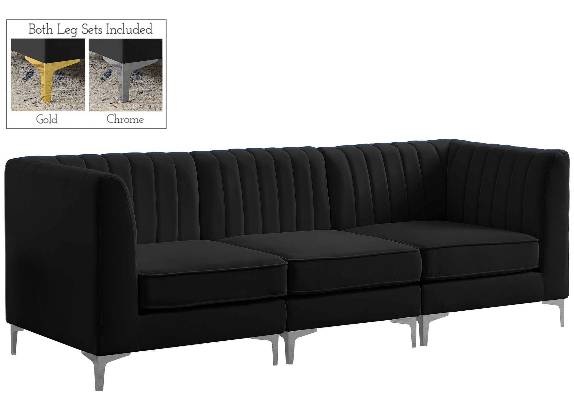 Alina Black Velvet Modular Sofa,Meridian Furniture