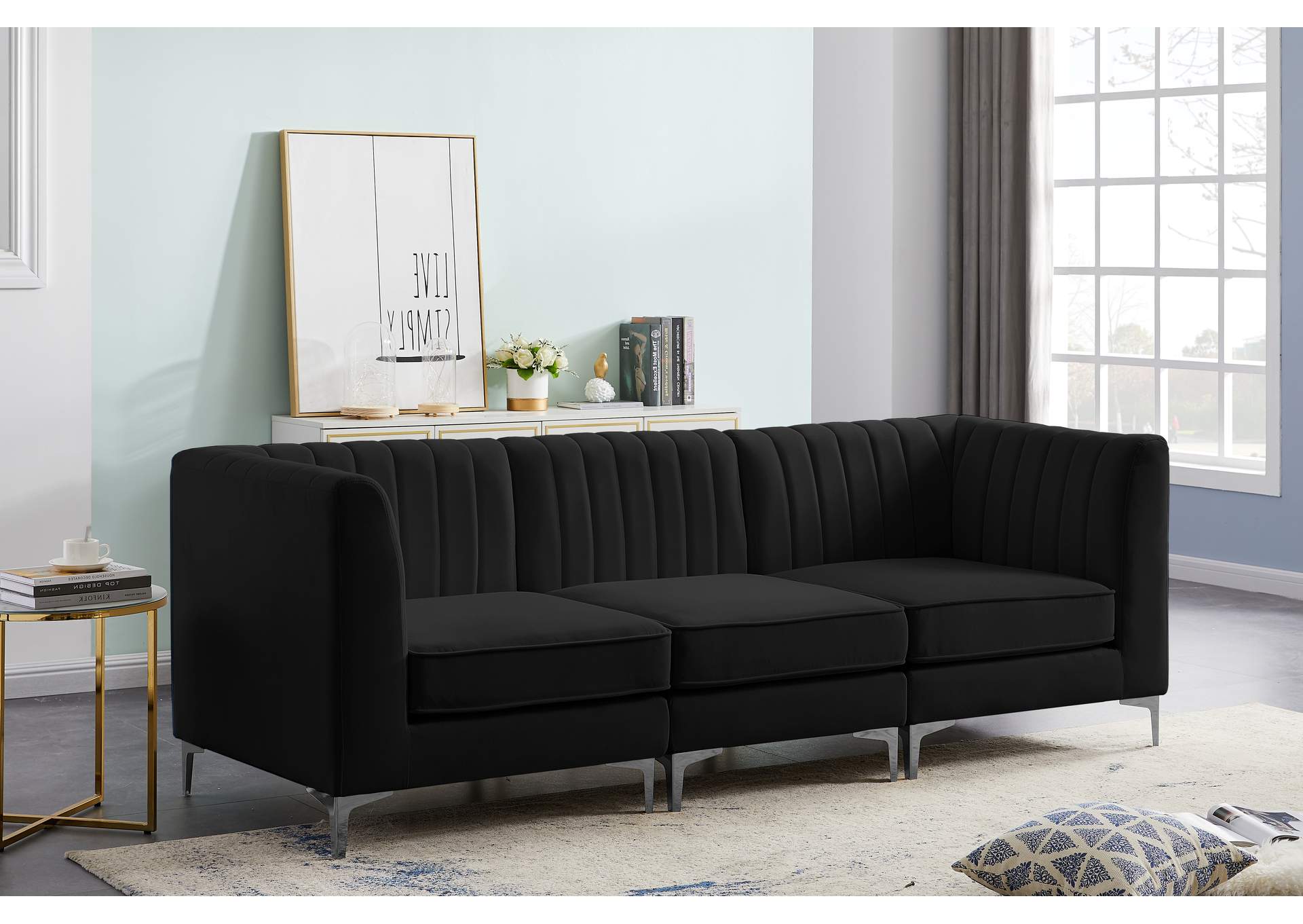 Alina Black Velvet Modular Sofa,Meridian Furniture