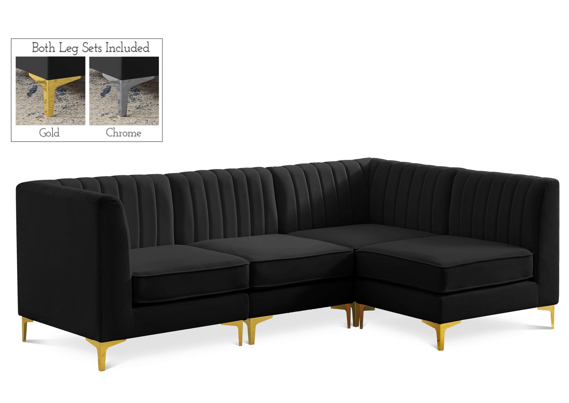 Alina Black Velvet Modular Sectional,Meridian Furniture