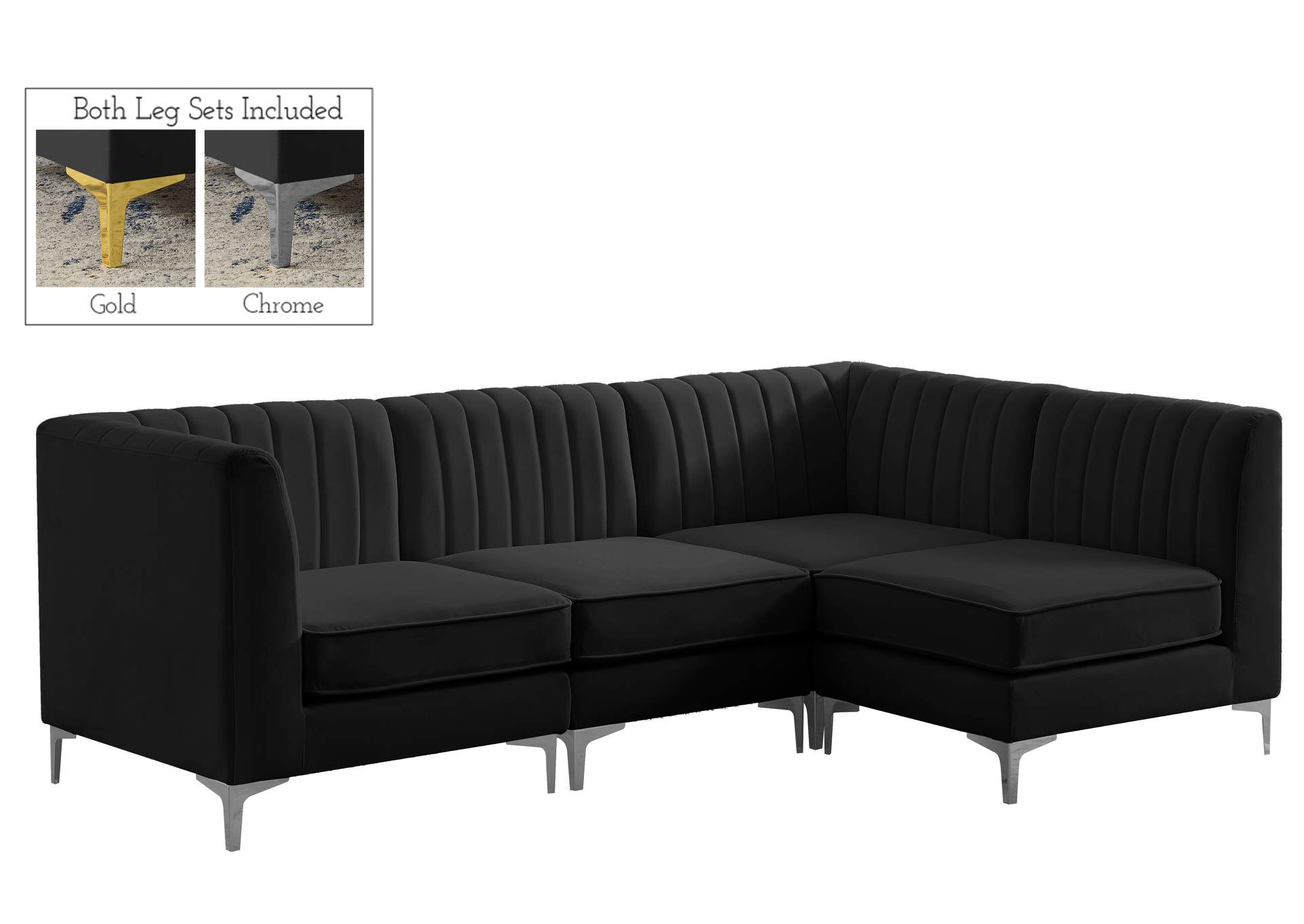 Alina Black Velvet Modular Sectional,Meridian Furniture