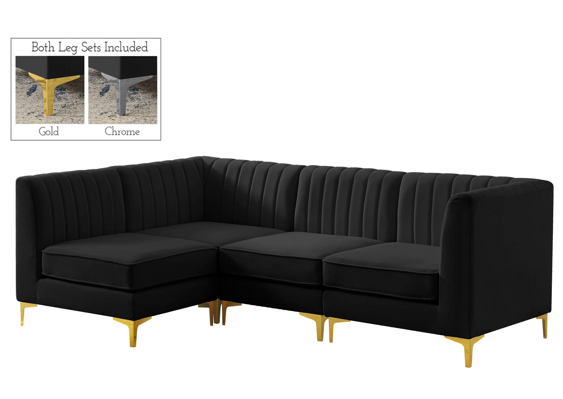 Alina Black Velvet Modular Sectional,Meridian Furniture