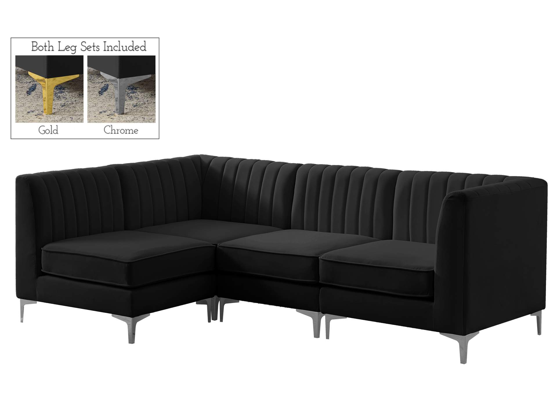 Alina Black Velvet Modular Sectional,Meridian Furniture