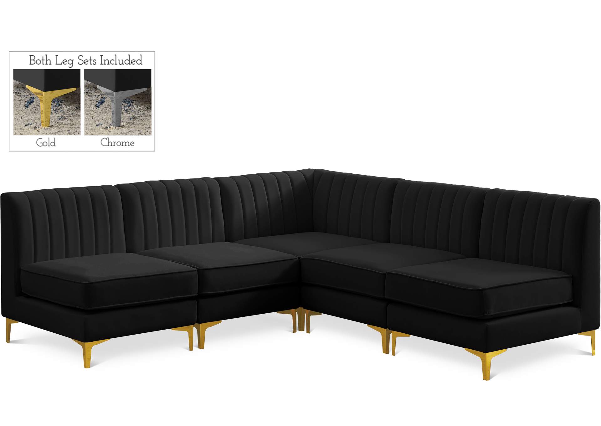 Alina Black Velvet Modular Sectional,Meridian Furniture