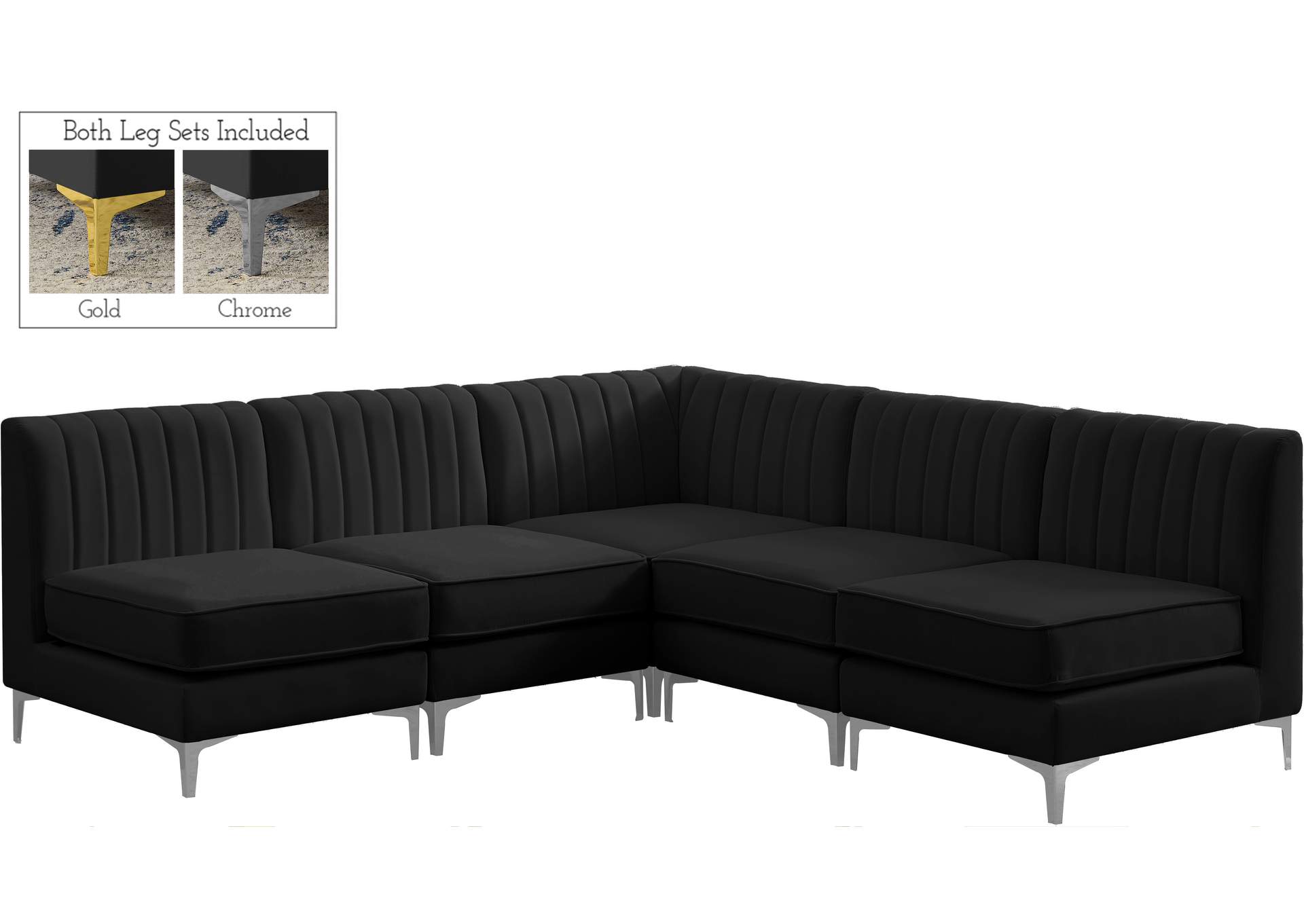 Alina Black Velvet Modular Sectional,Meridian Furniture