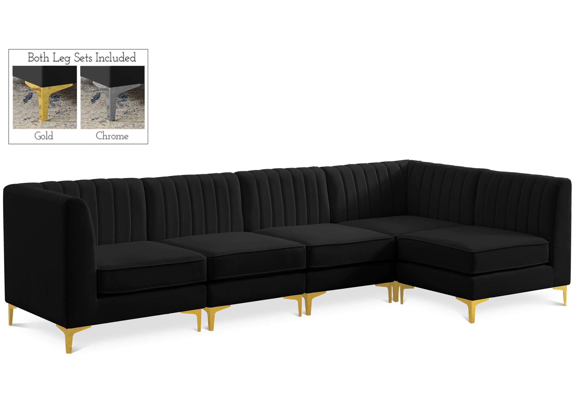 Alina Black Velvet Modular Sectional,Meridian Furniture