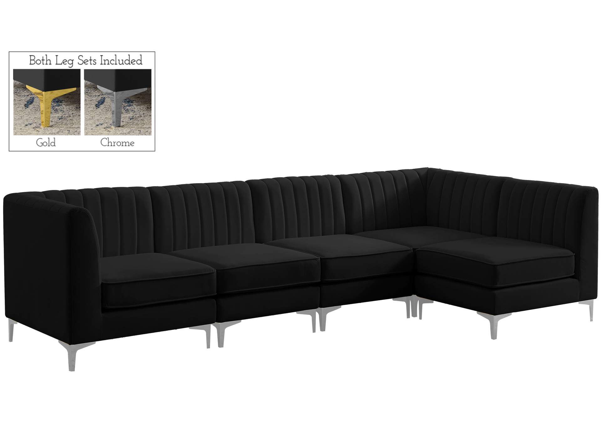 Alina Black Velvet Modular Sectional,Meridian Furniture