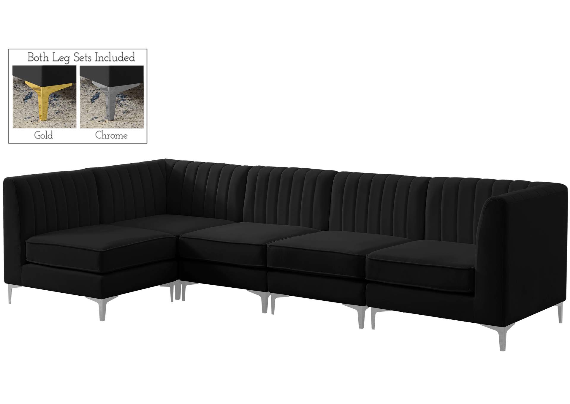 Alina Black Velvet Modular Sectional,Meridian Furniture