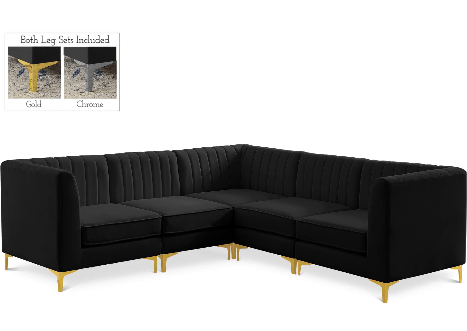 Alina Black Velvet Modular Sectional,Meridian Furniture