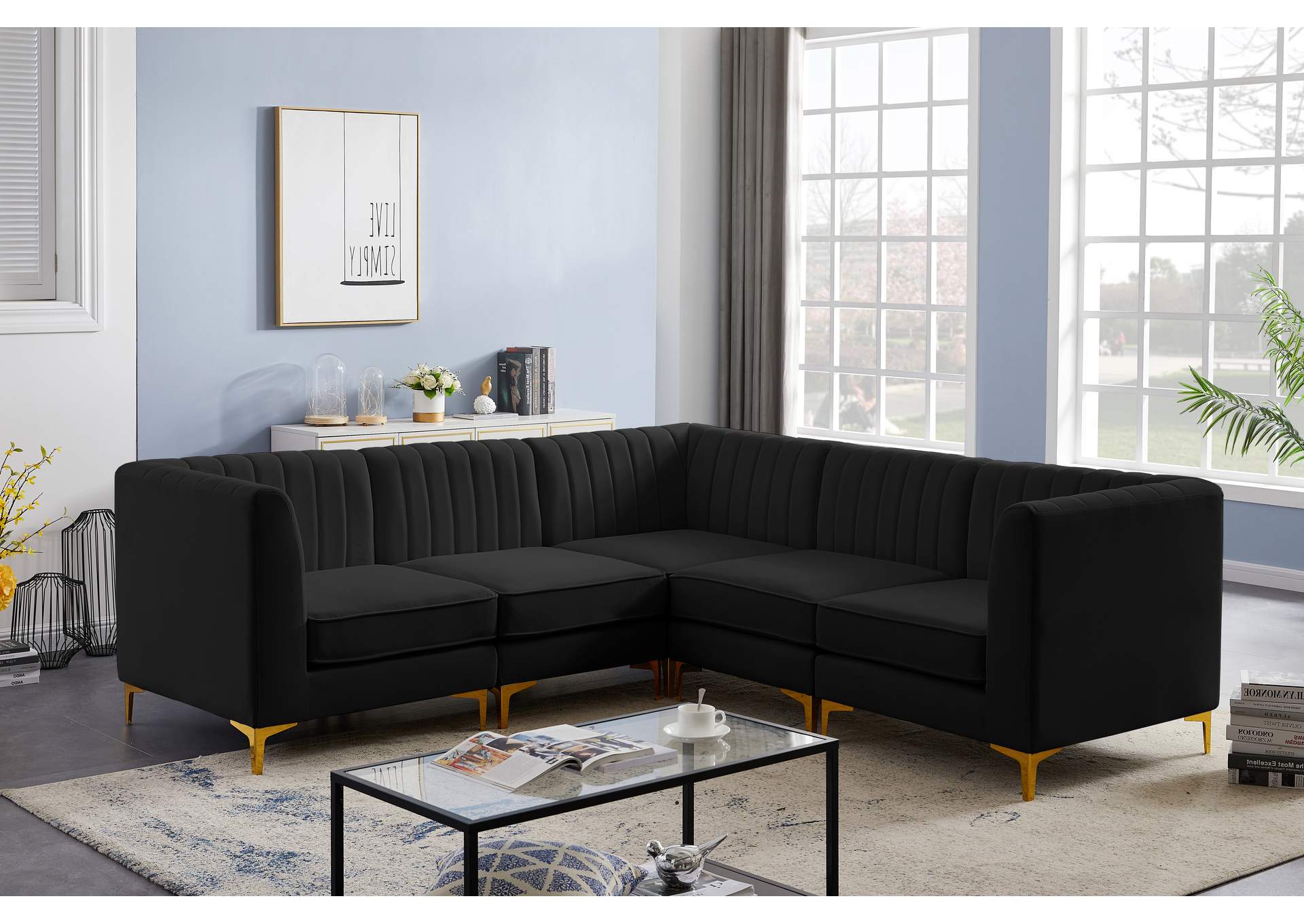 Alina Black Velvet Modular Sectional,Meridian Furniture