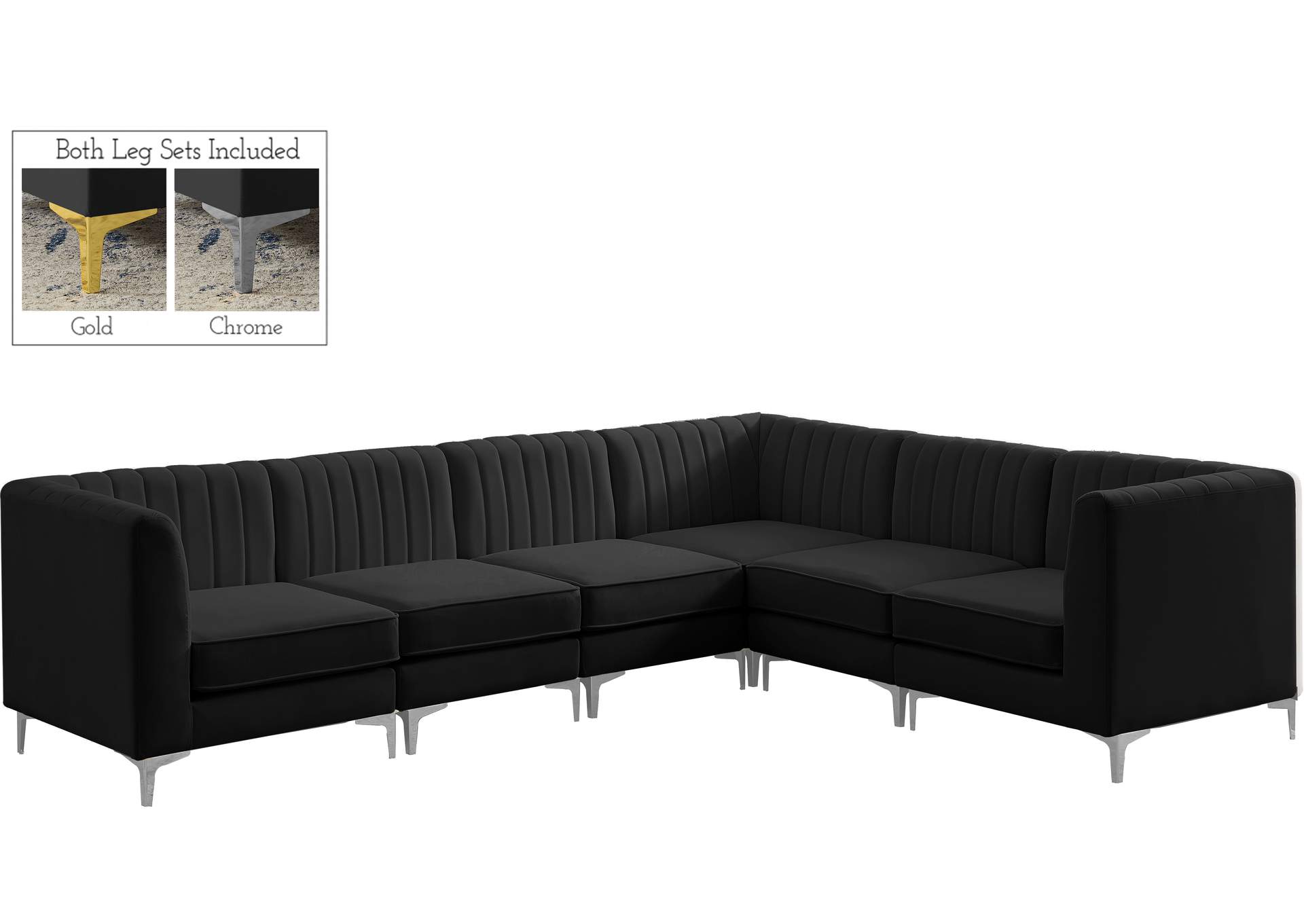 Alina Black Velvet Modular Sectional,Meridian Furniture