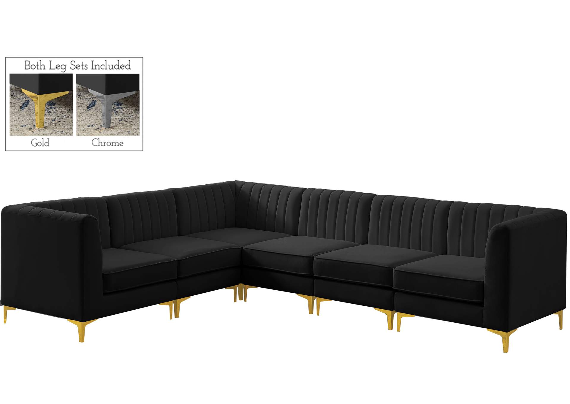 Alina Black Velvet Modular Sectional,Meridian Furniture