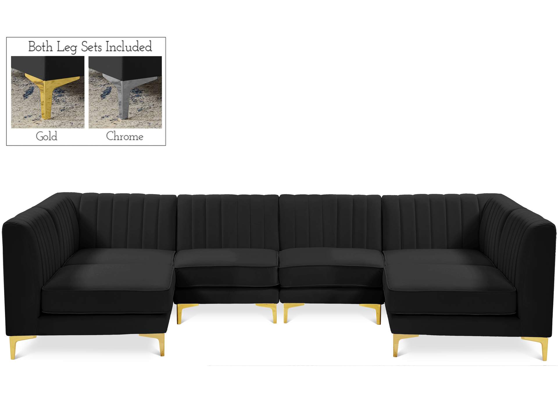 Alina Black Velvet Modular Sectional,Meridian Furniture