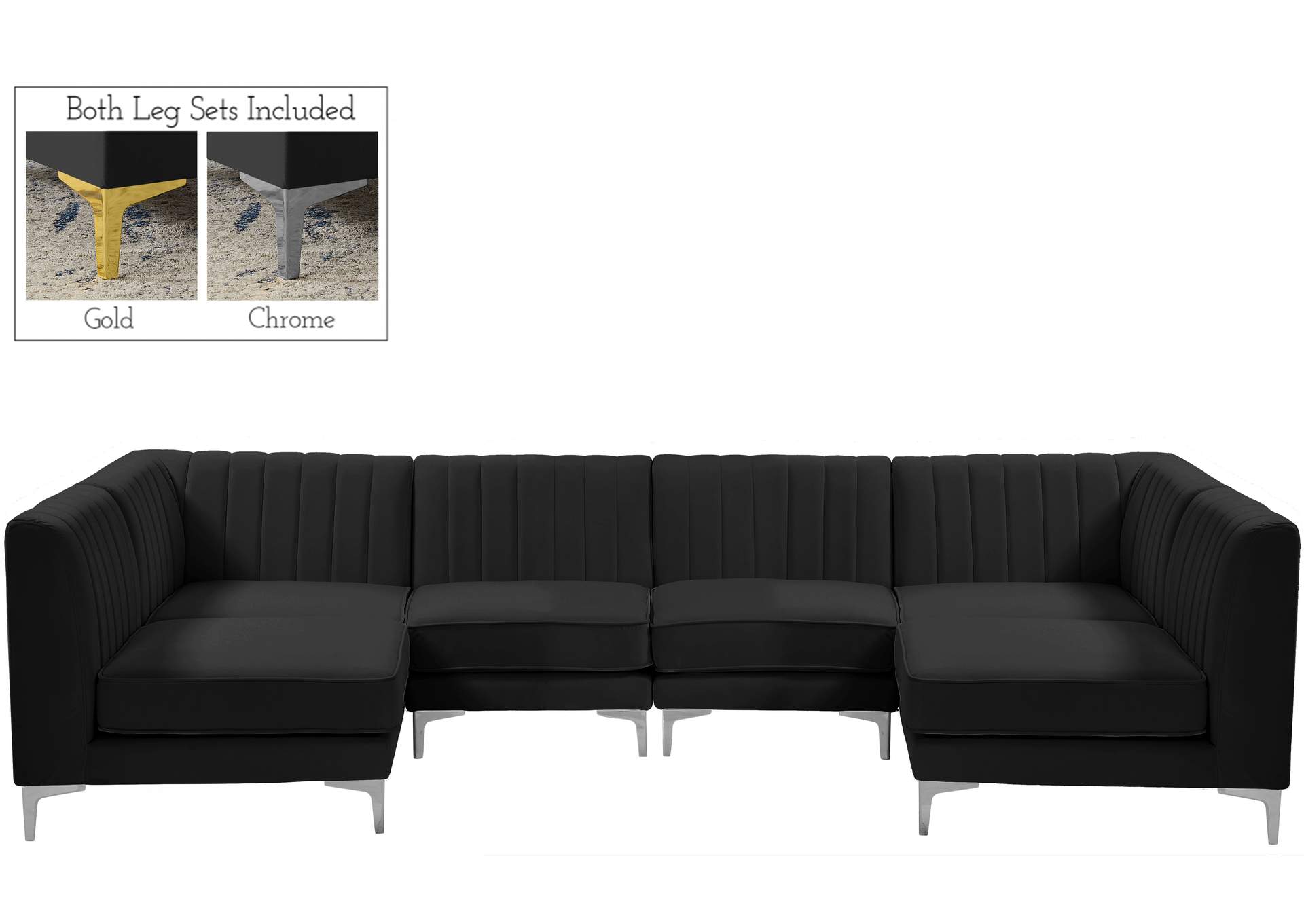 Alina Black Velvet Modular Sectional,Meridian Furniture