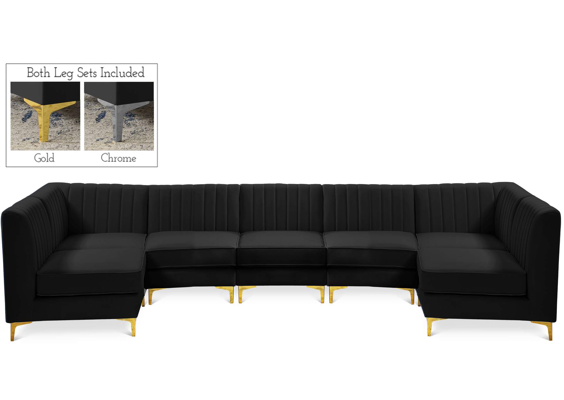 Alina Black Velvet Modular Sectional,Meridian Furniture