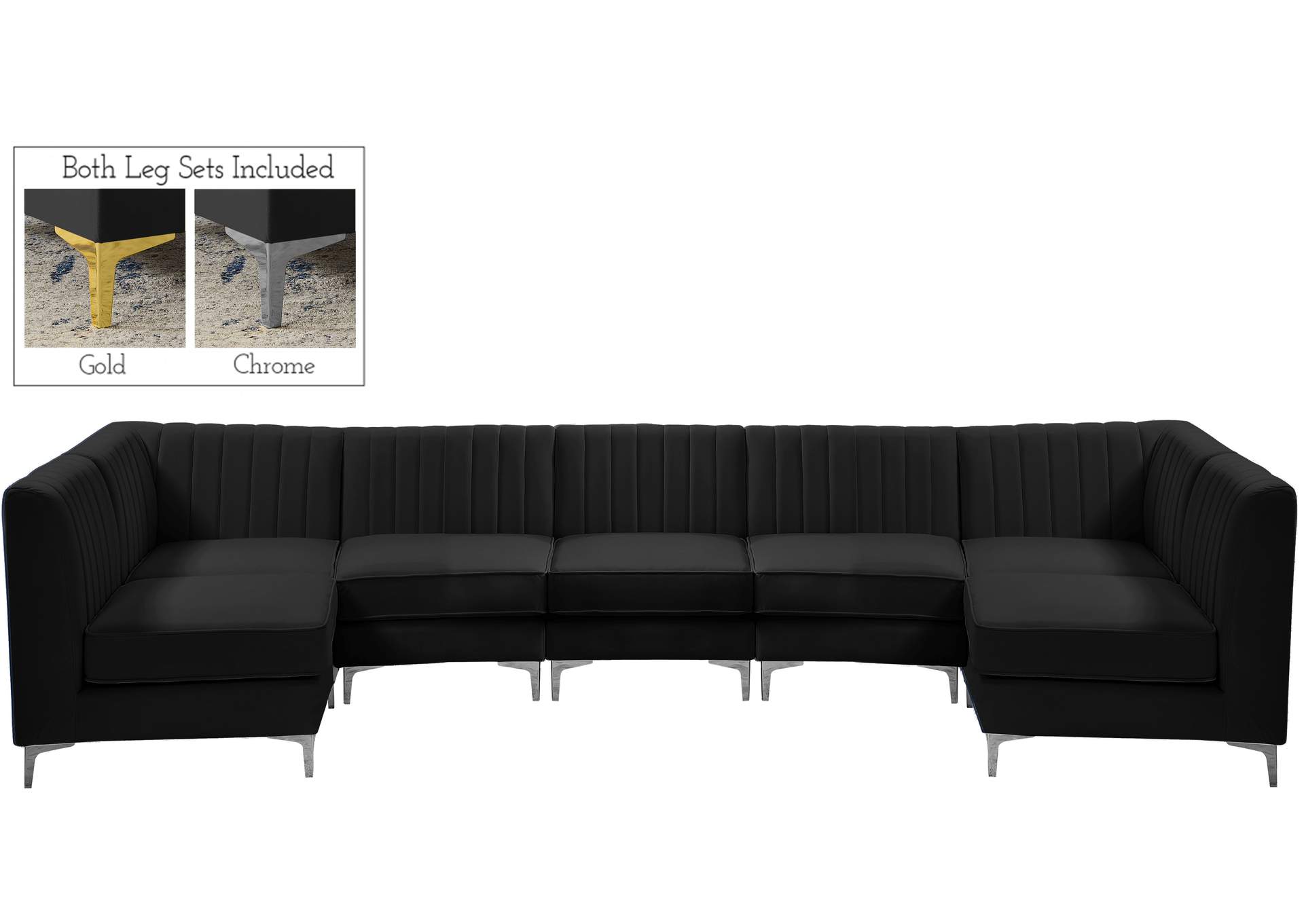 Alina Black Velvet Modular Sectional,Meridian Furniture