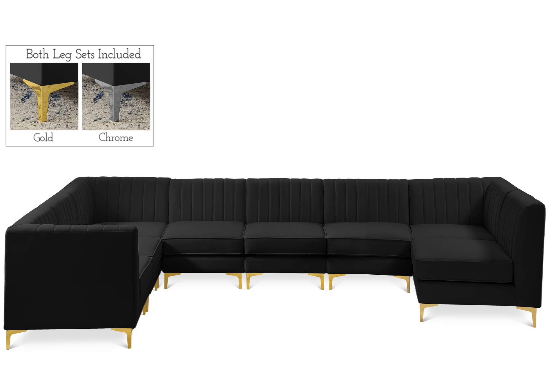 Alina Black Velvet Modular Sectional,Meridian Furniture