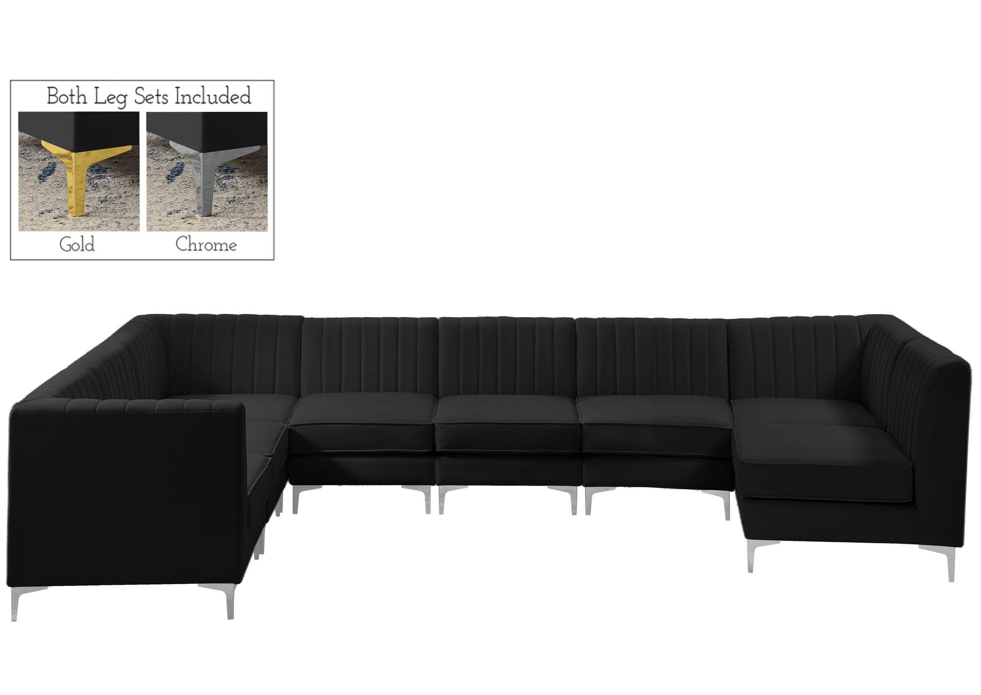 Alina Black Velvet Modular Sectional,Meridian Furniture