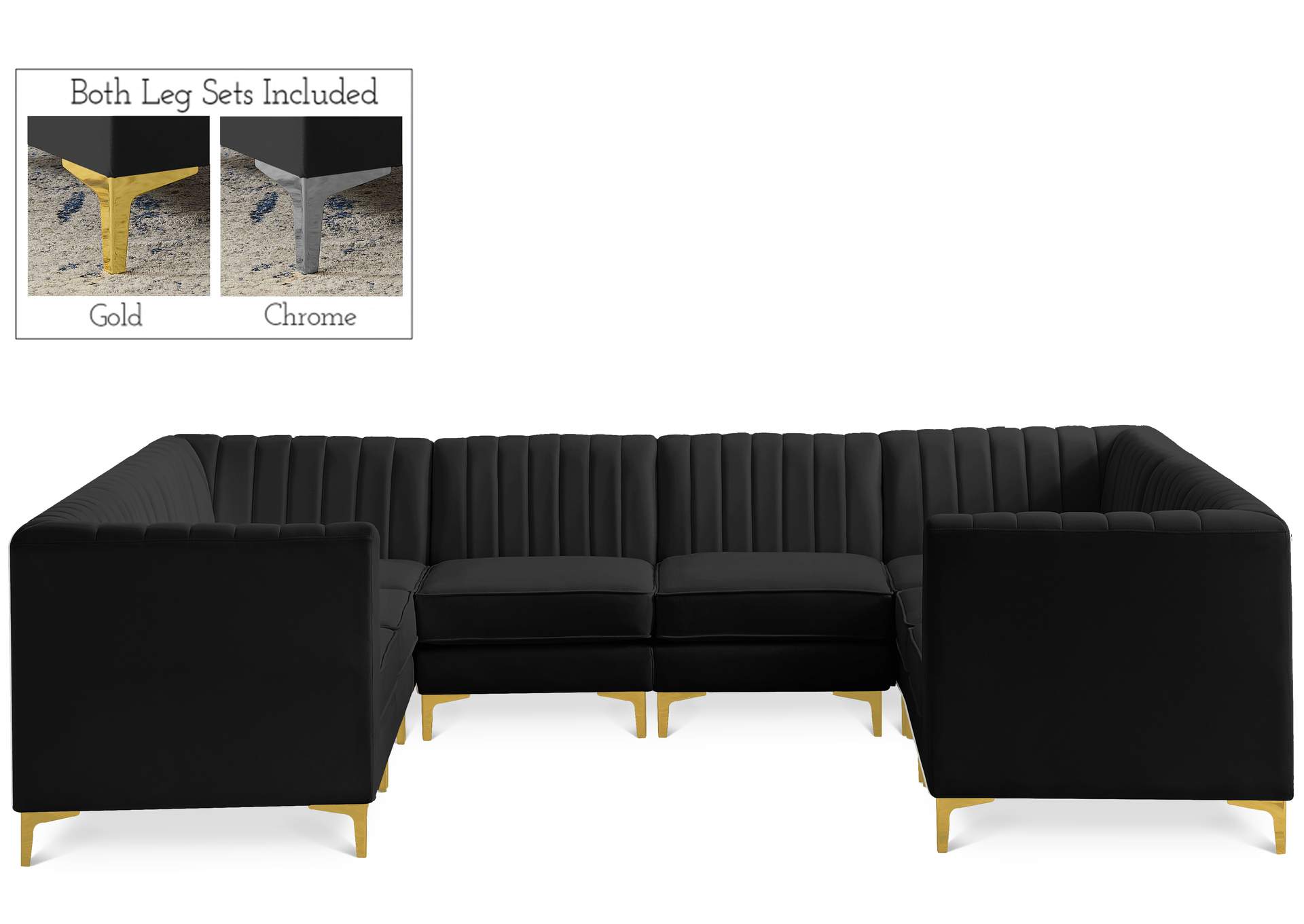 Alina Black Velvet Modular Sectional,Meridian Furniture