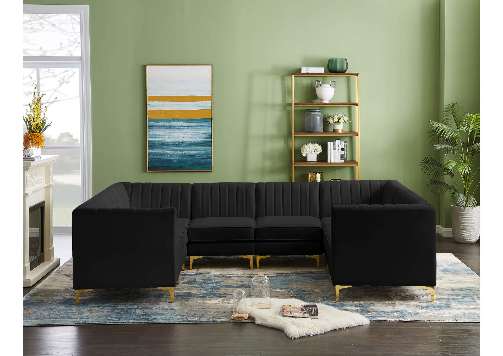 Alina Black Velvet Modular Sectional,Meridian Furniture