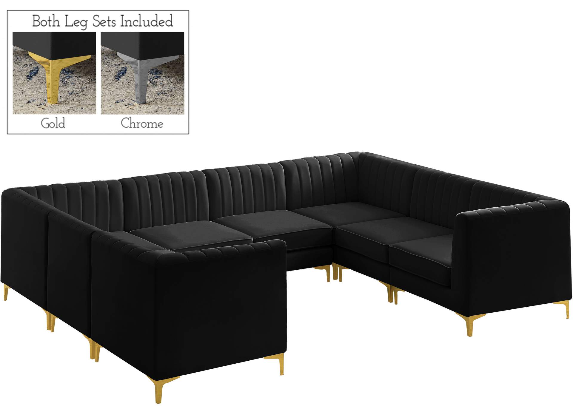 Alina Black Velvet Modular Sectional,Meridian Furniture