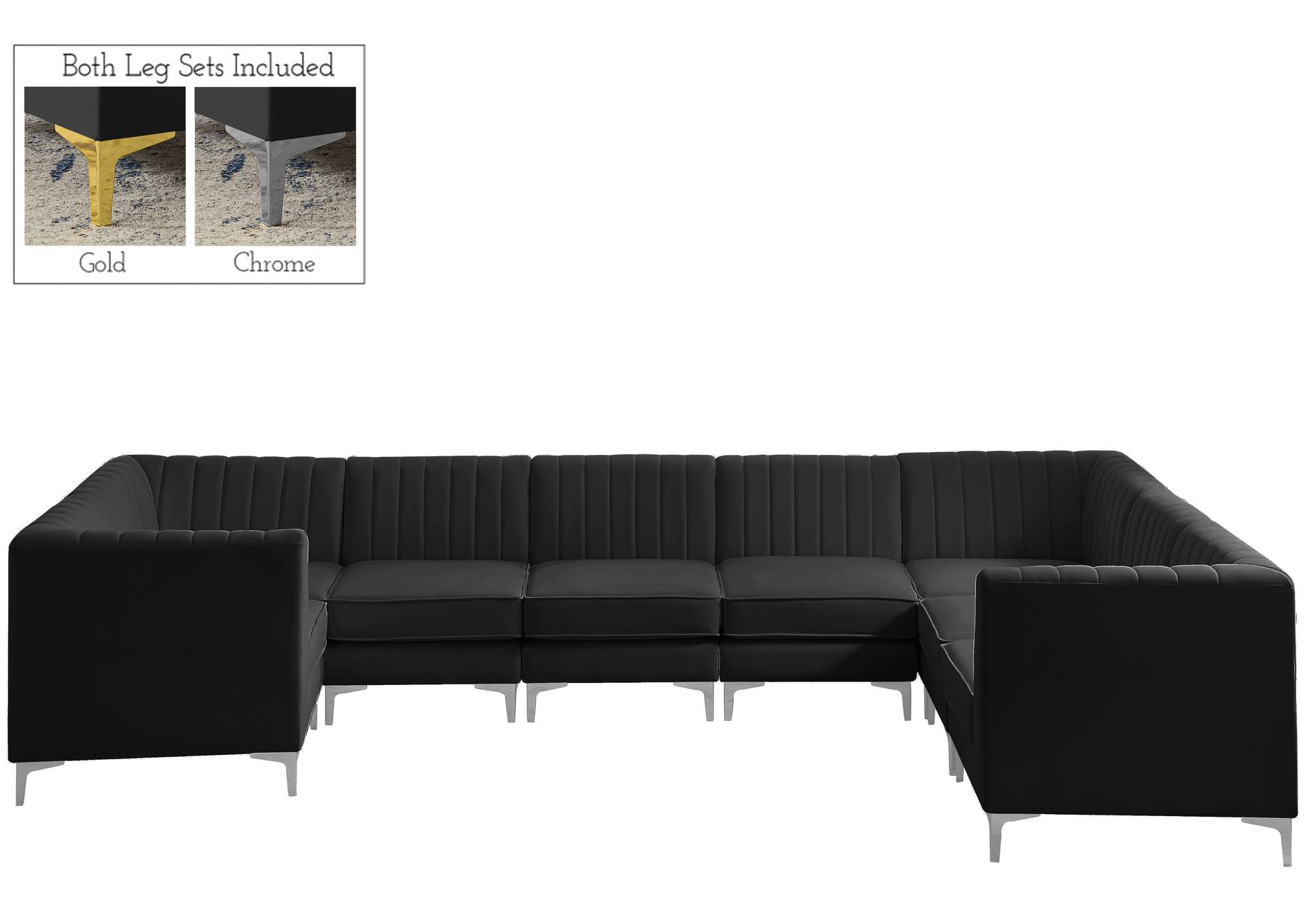 Alina Black Velvet Modular Sectional,Meridian Furniture