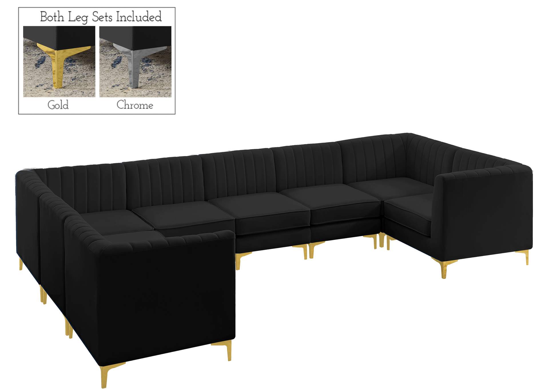 Alina Black Velvet Modular Sectional,Meridian Furniture